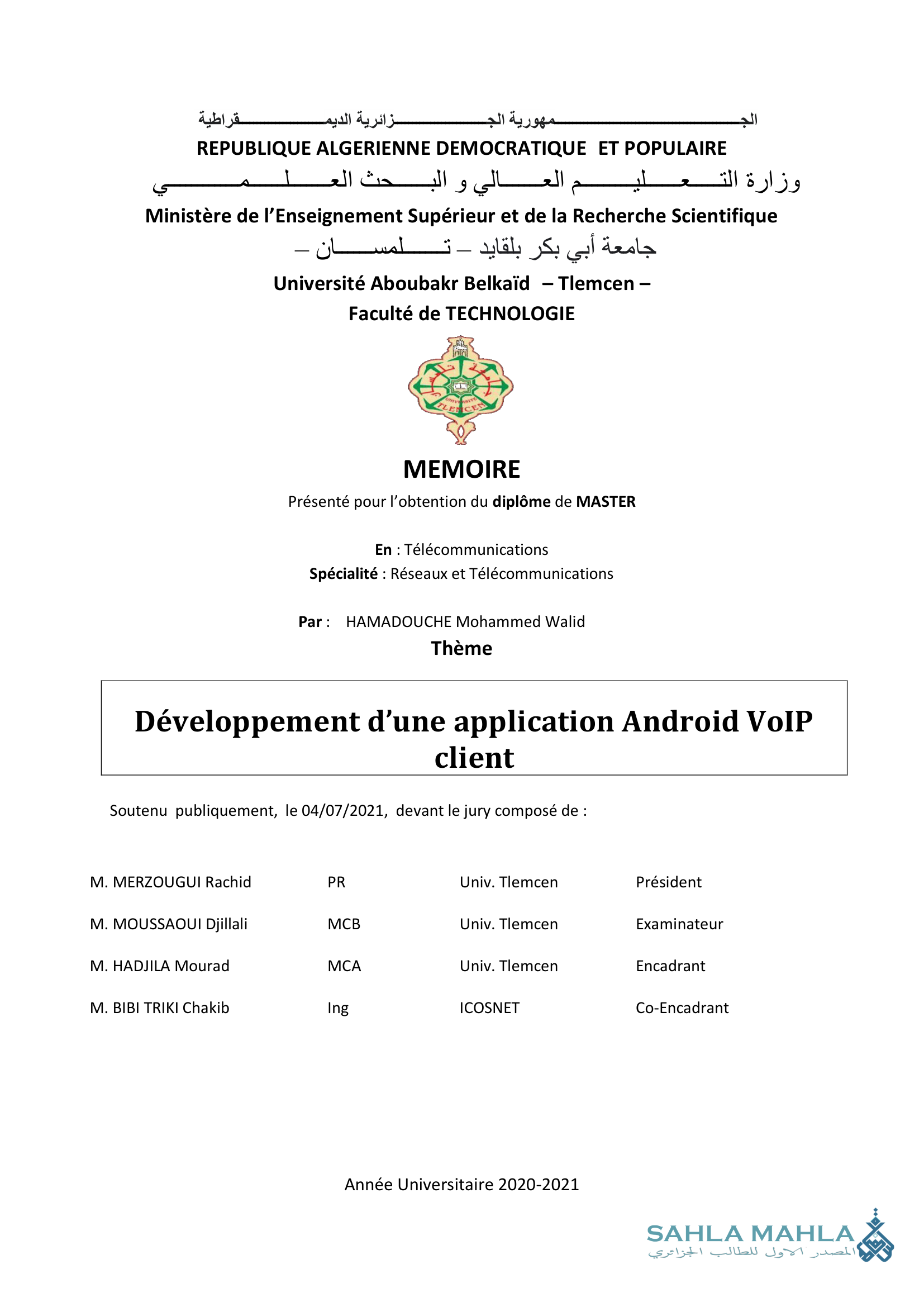 Développement d'une application Android VoIP client