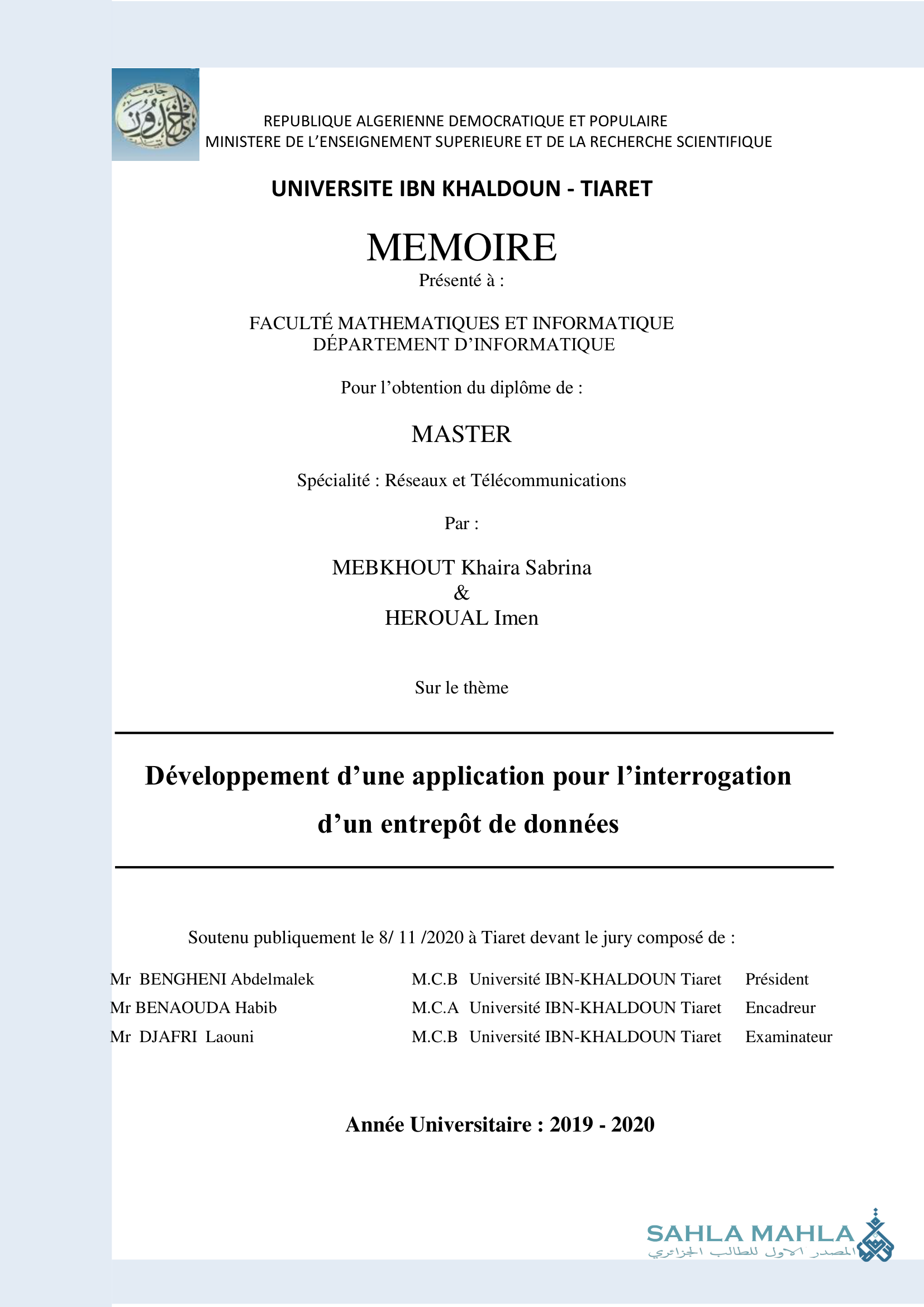 Développement d'une application pour l'interrogation d'un entrepôt de données