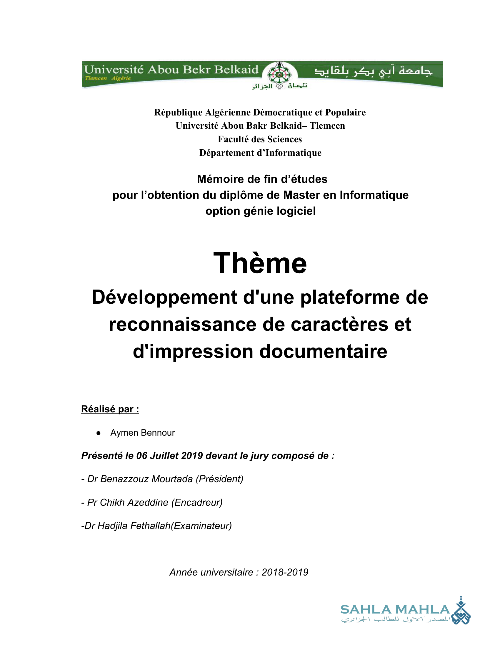 Développement d'une plateforme de reconnaissance de caractères et d'impression documentaire