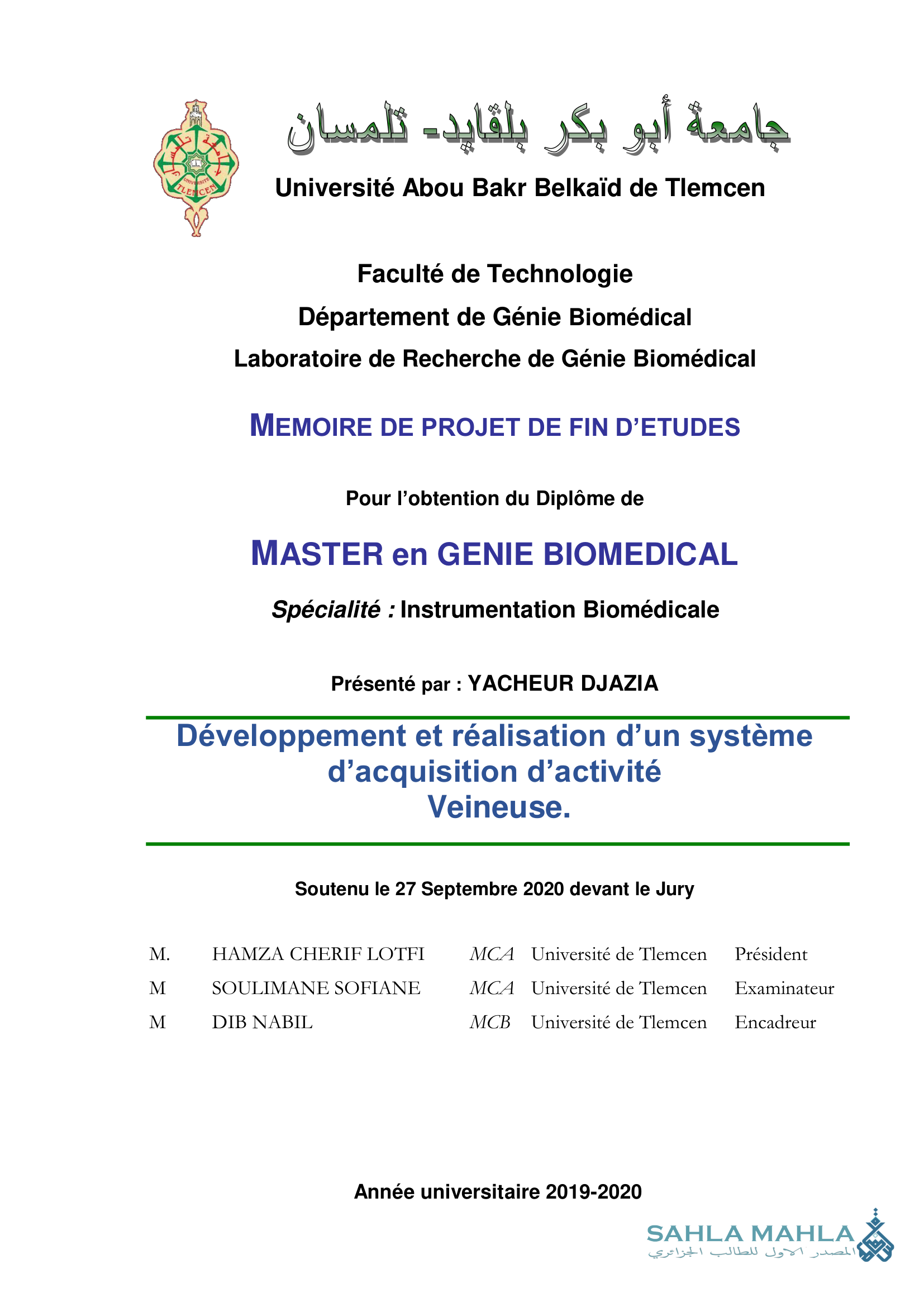 Développement et réalisation d'un système d'acquisition d'activité Veineuse.