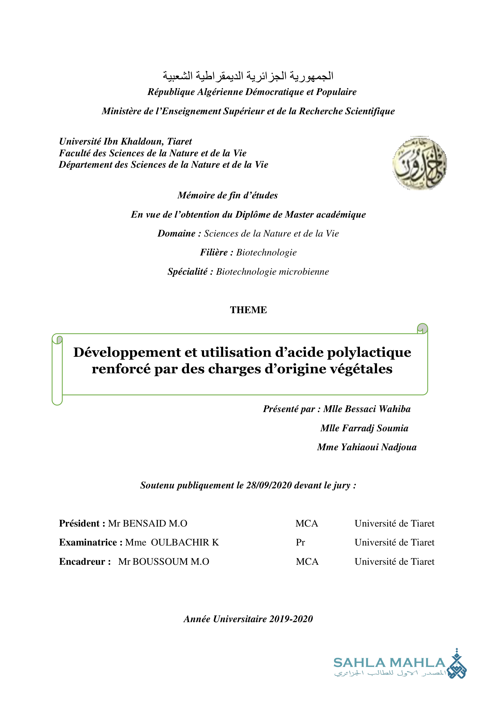Développement et utilisation d'acide polylactique renforcé par des charges d'origine végétales