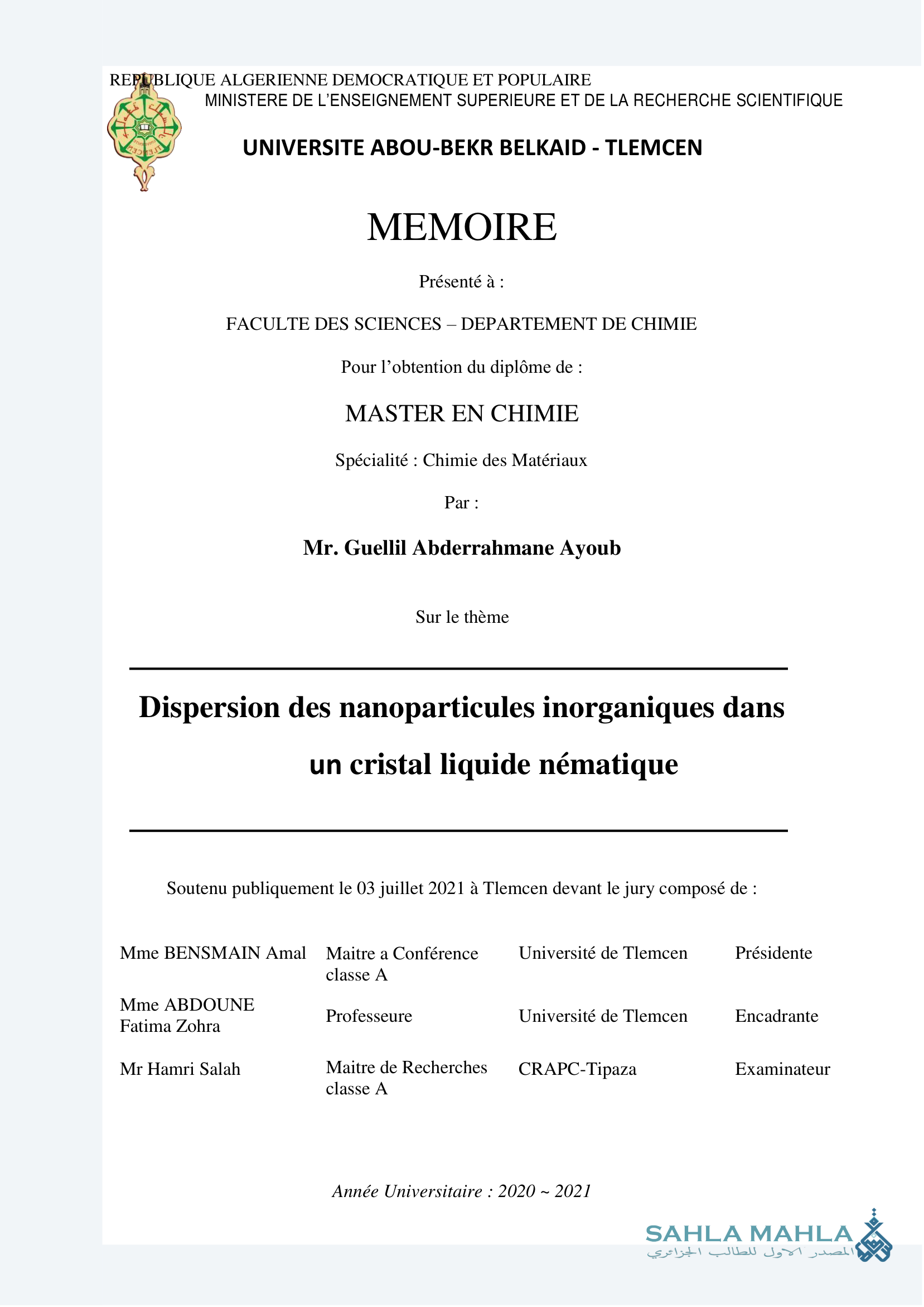 Dispersion des nanoparticules inorganiques dans un cristal liquide nématique