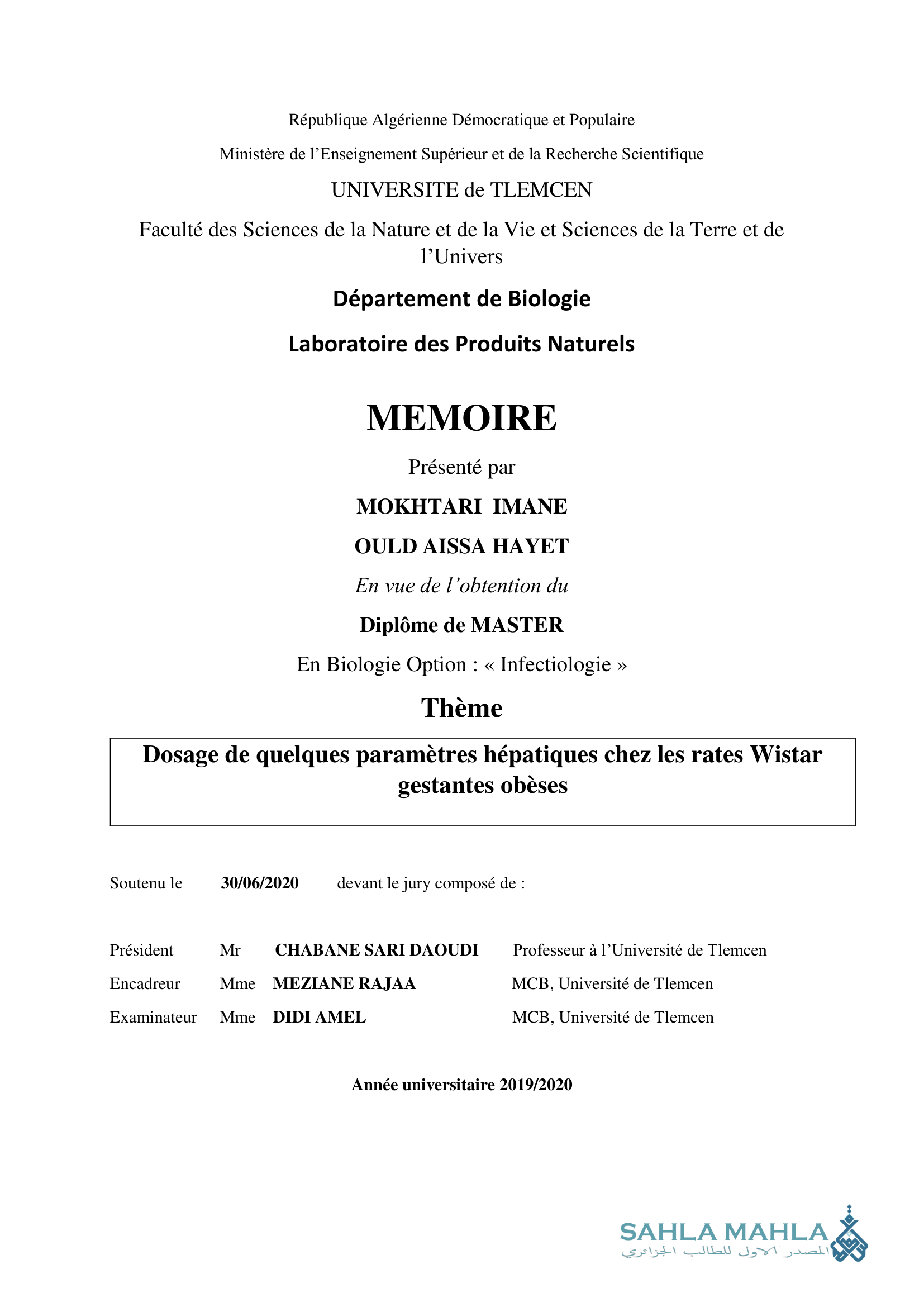 Dosage de quelques paramètres hépatiques chez les rates Wistar gestantes obèses