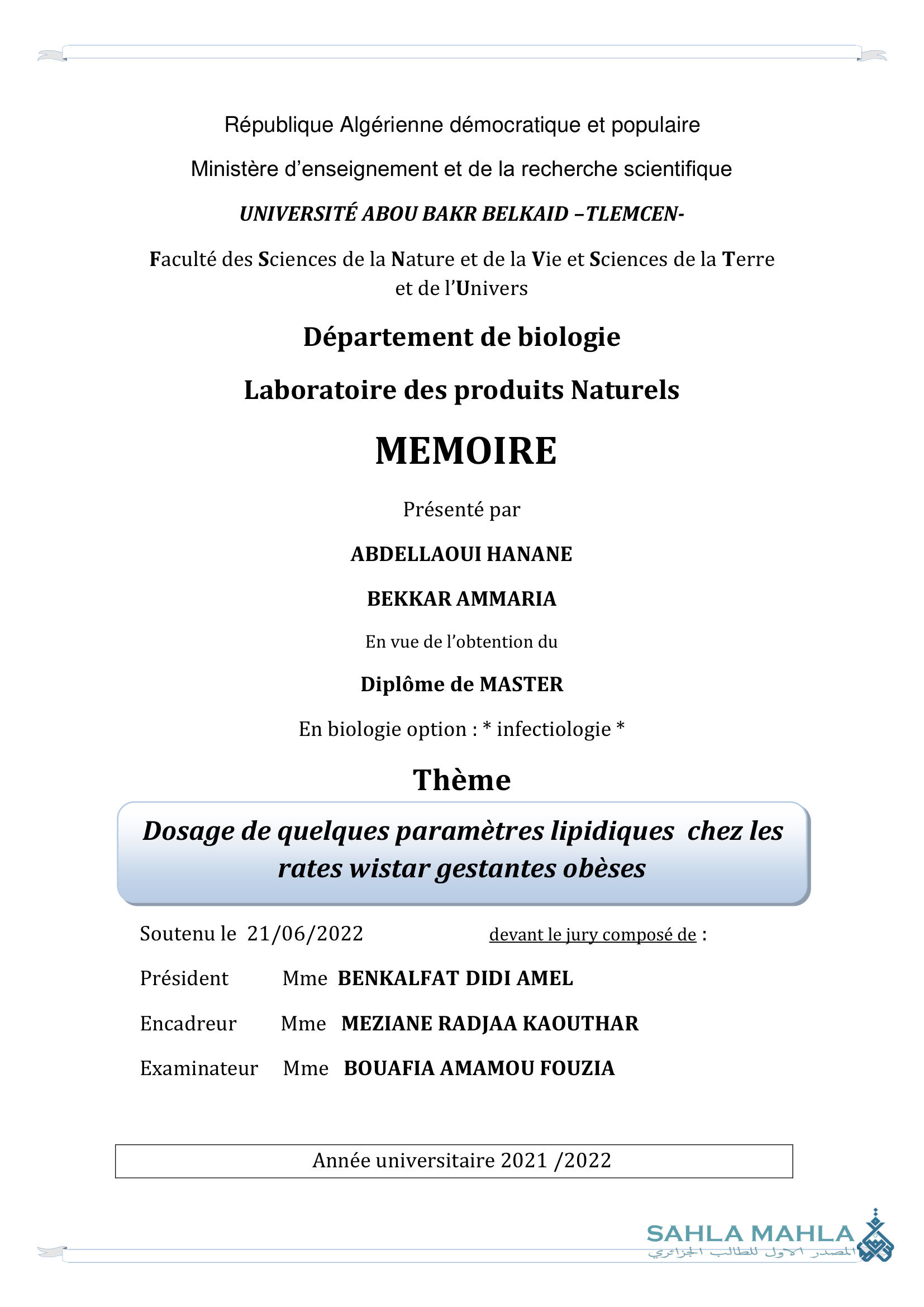 Dosage de quelques paramètres lipidiques chez les rates wistar gestantes obèses