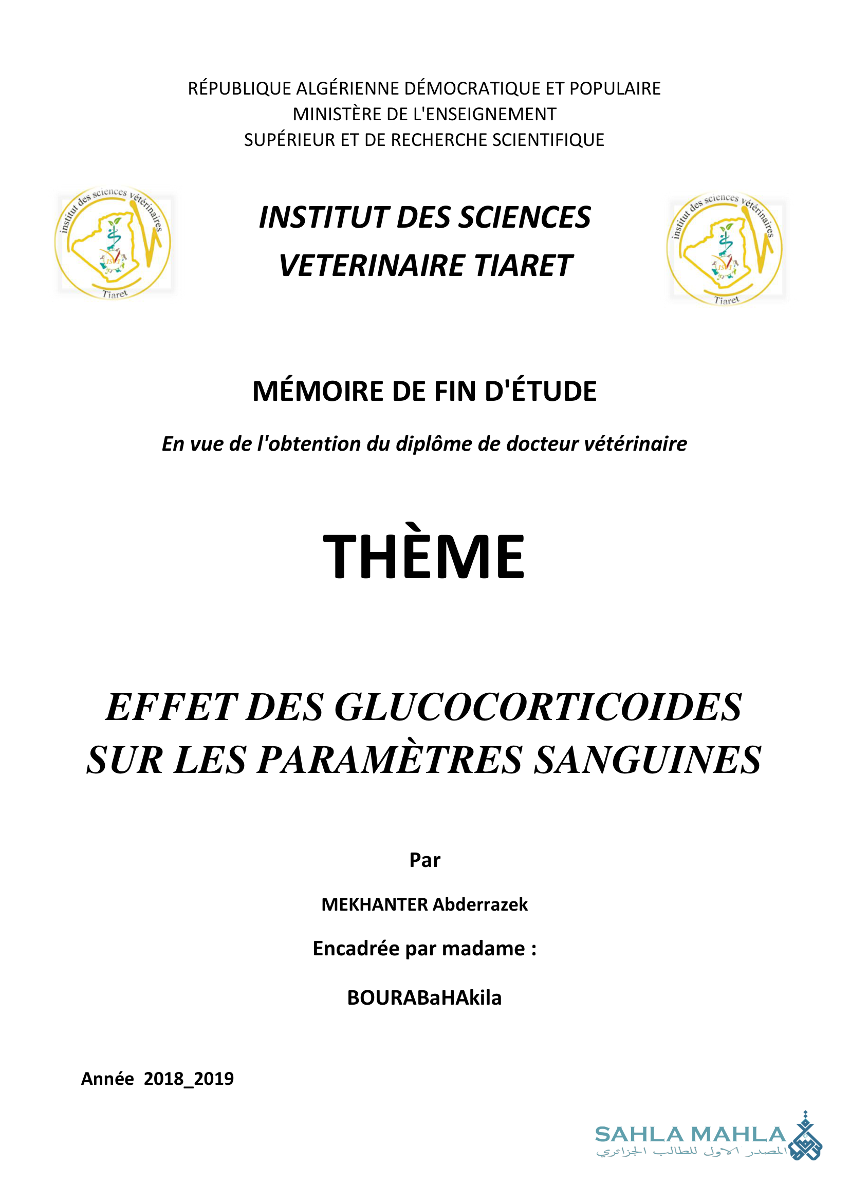 EFFET DES GLUCOCORTICOIDES SUR LES PARAMÈTRES SANGUINES