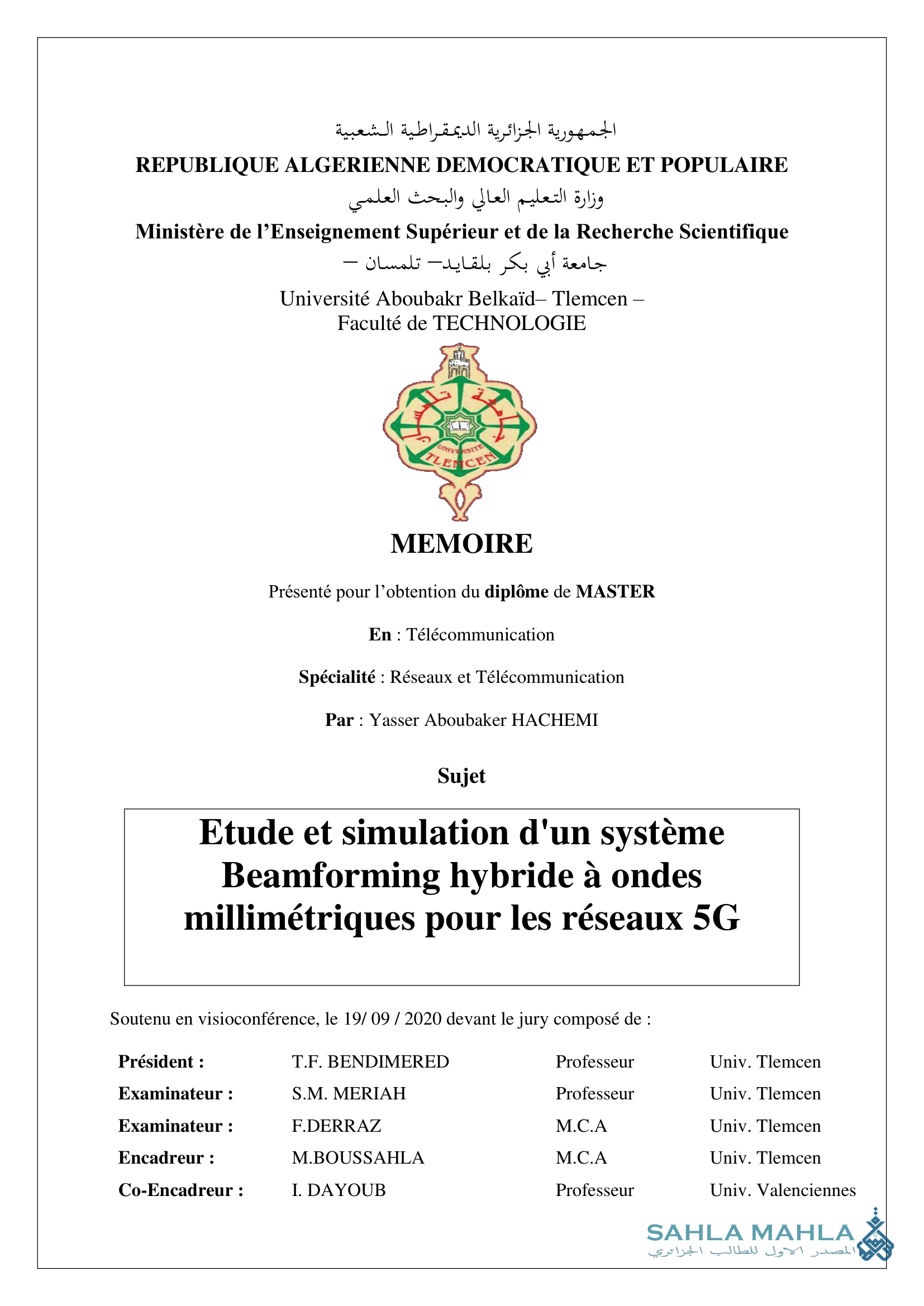 ÉTUDE ET SIMULATION D'UN SYSTÈME BEAMFORMING HYBRIDE À ONDES MILLIMÉTRIQUES POUR LES RÉSEAUX 5G