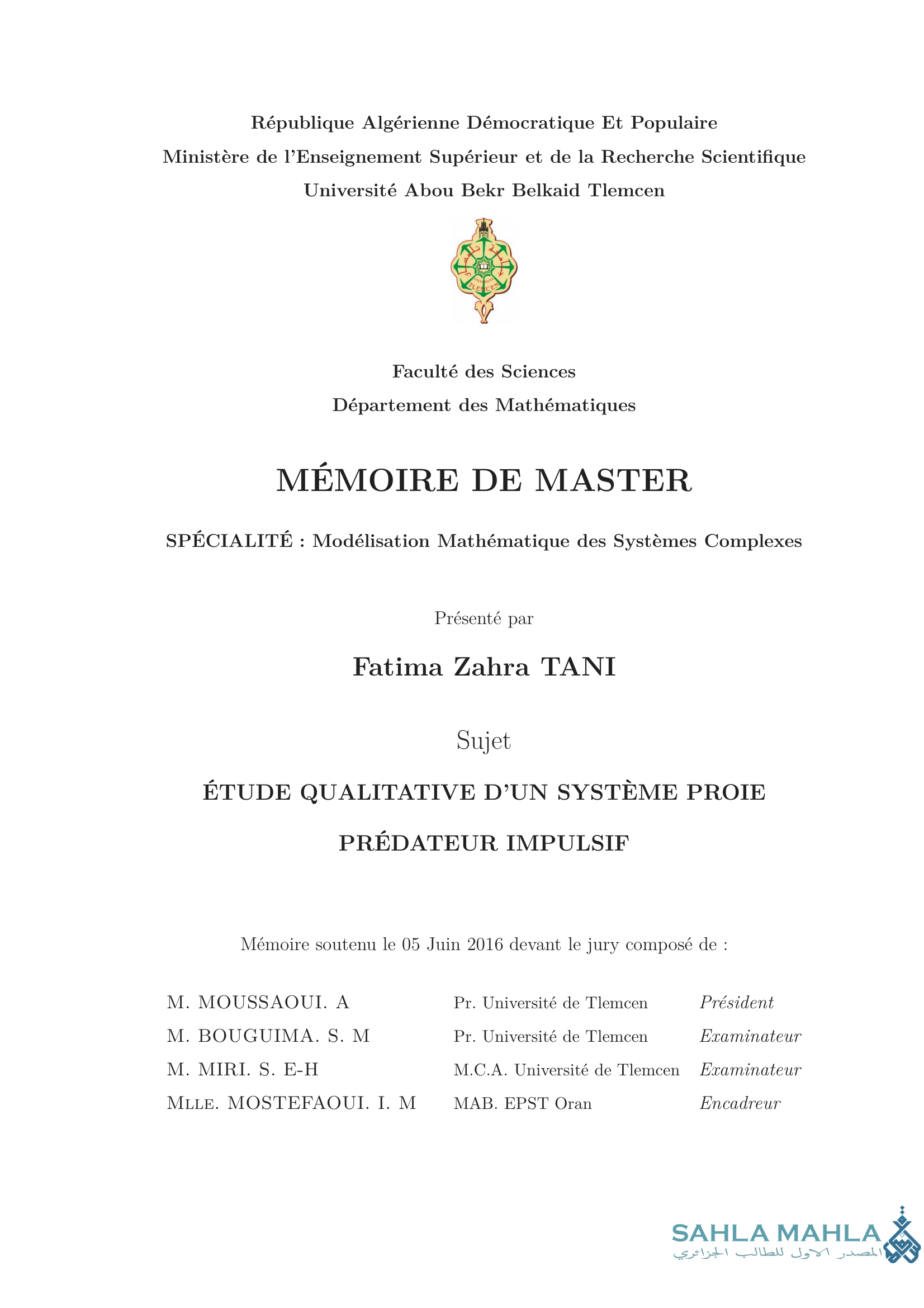 ÉTUDE QUALITATIVE D'UN SYSTÈME PROIE PRÉDATEUR IMPULSIF