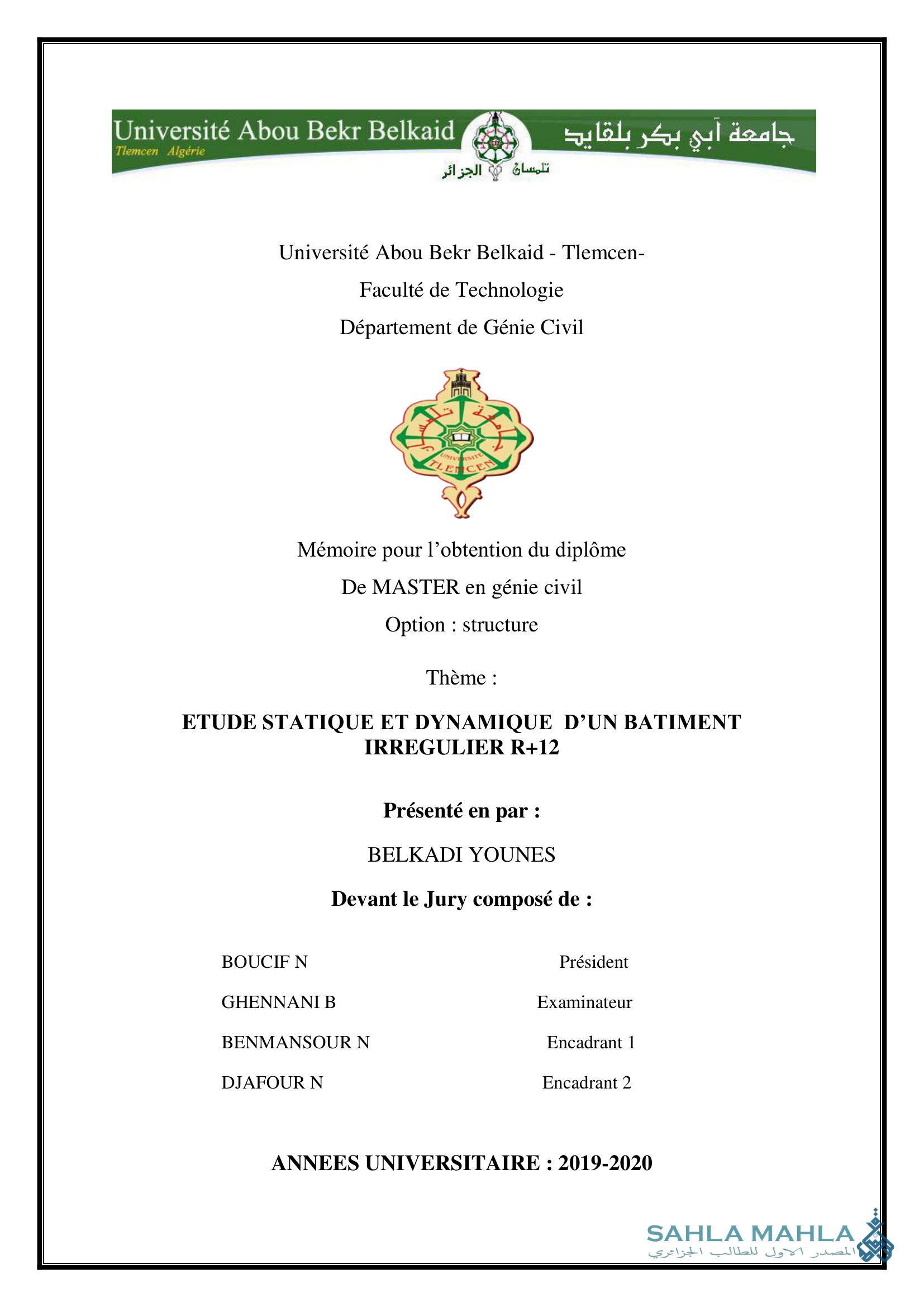 ETUDE STATIQUE ET DYNAMIQUE D'UN BATIMENT IRREGULIER R+12
