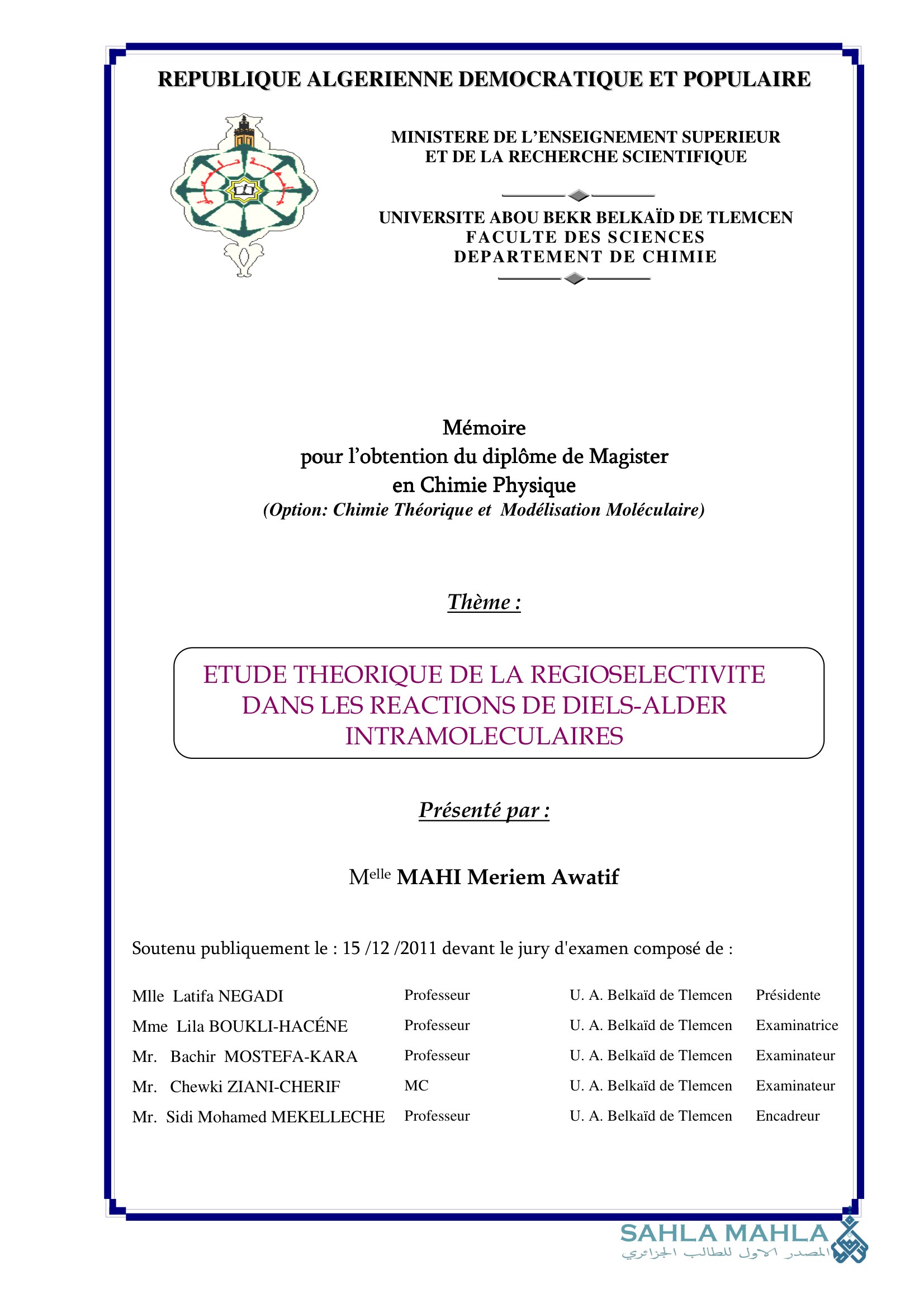 ETUDE THEORIQUE DE LA REGIOSELECTIVITE DANS LES REACTIONS DE DIELS-ALDER INTRAMOLECULAIRES