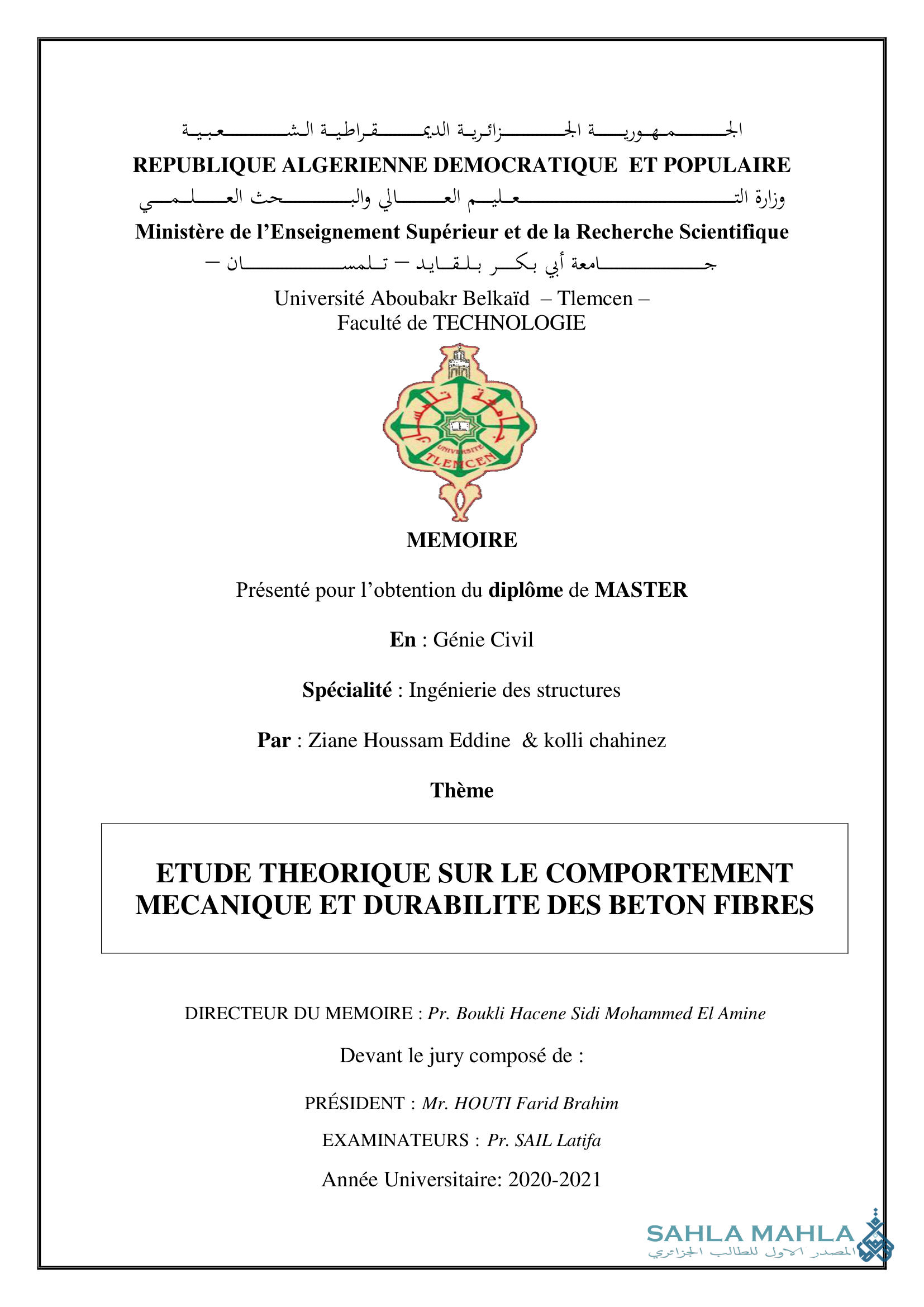 ETUDE THEORIQUE SUR LE COMPORTEMENT MECANIQUE ET DURABILITE DES BETON FIBRES