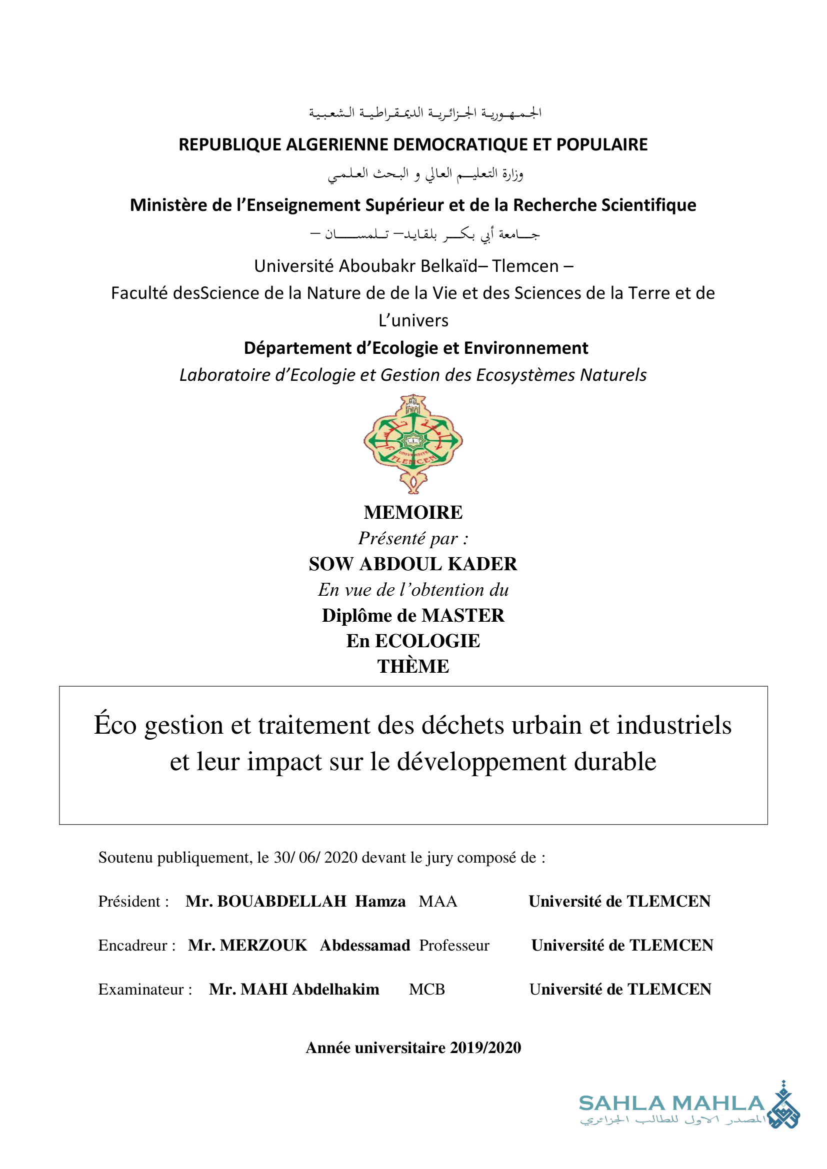 Éco gestion et traitement des déchets urbain et industriels et leur impact sur le développement durable