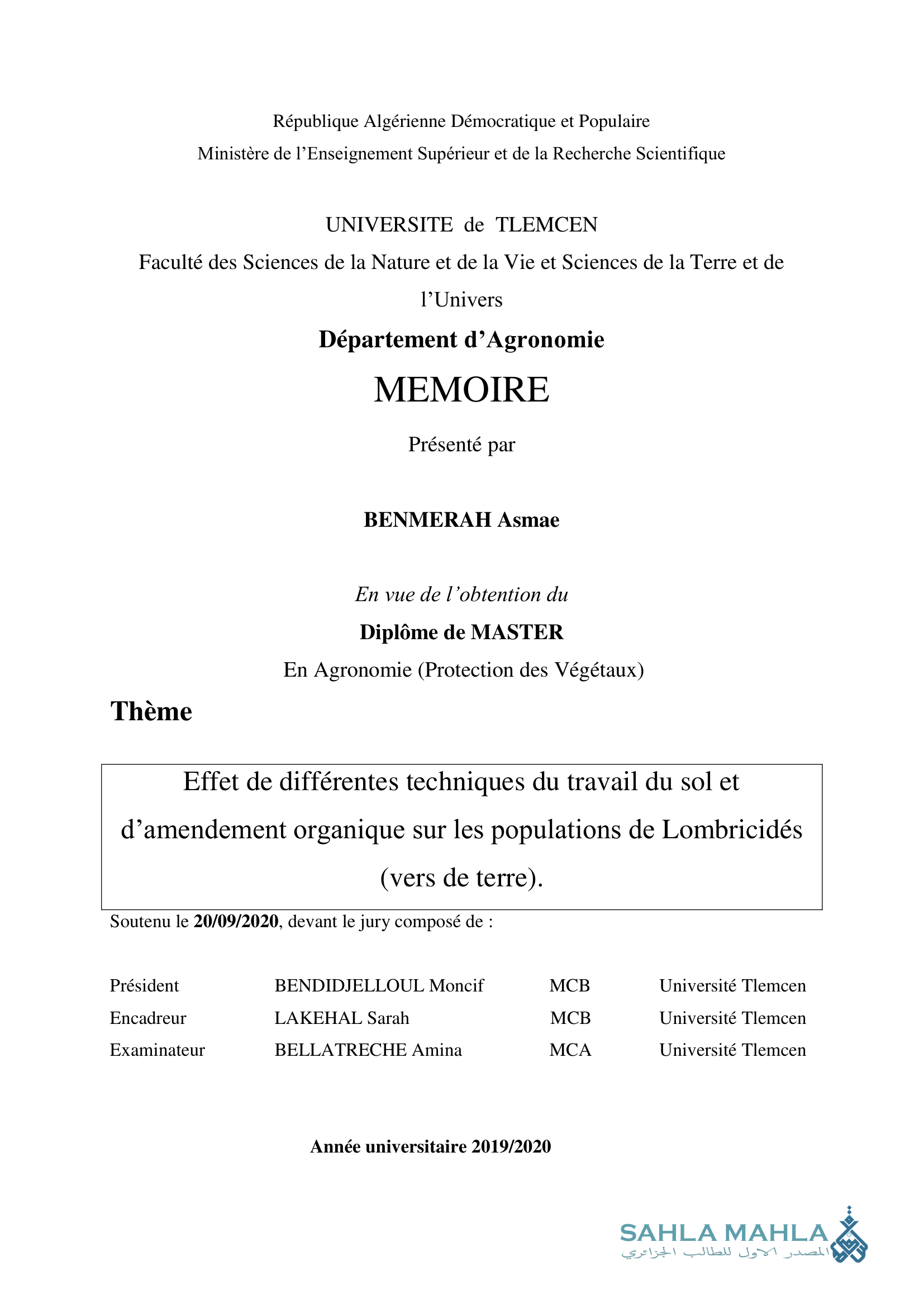 Effet de différentes techniques du travail du sol et d'amendement organique sur les populations de Lombricidés (vers de terre).
