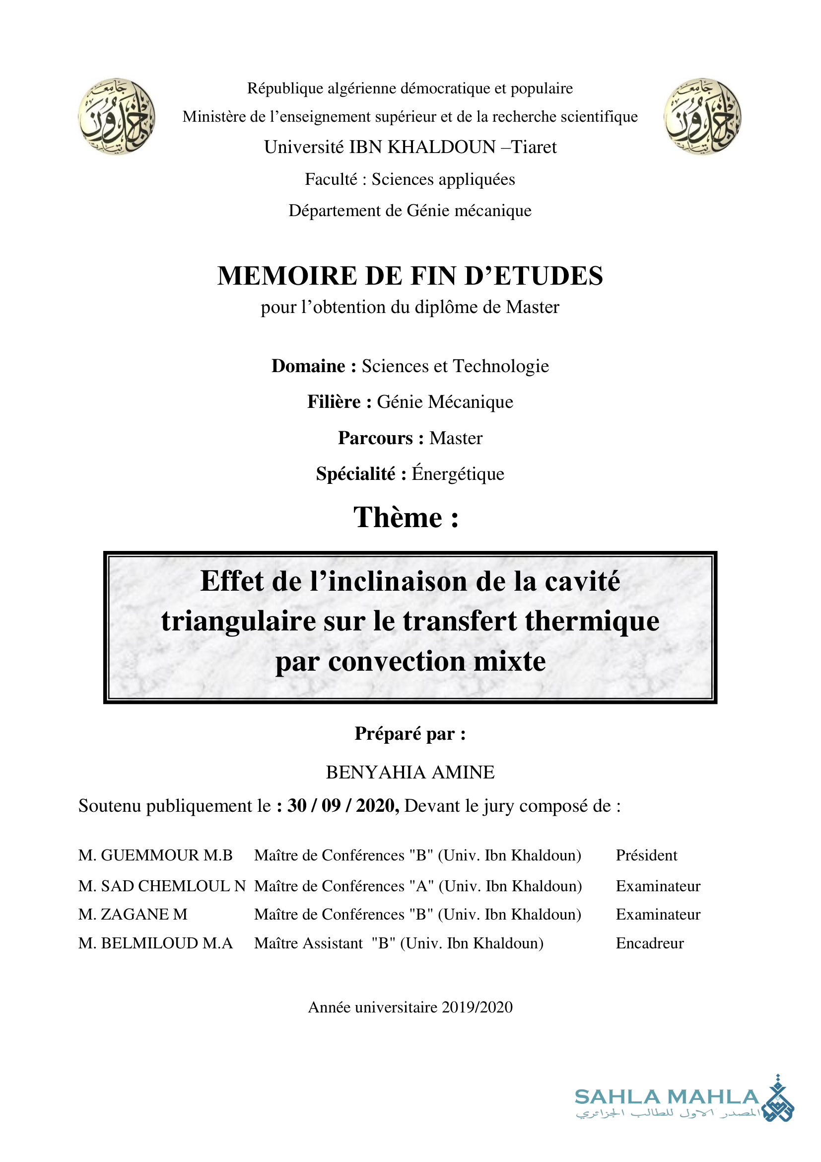 Effet de l'inclinaison de la cavité triangulaire sur le transfert thermique par convection mixte