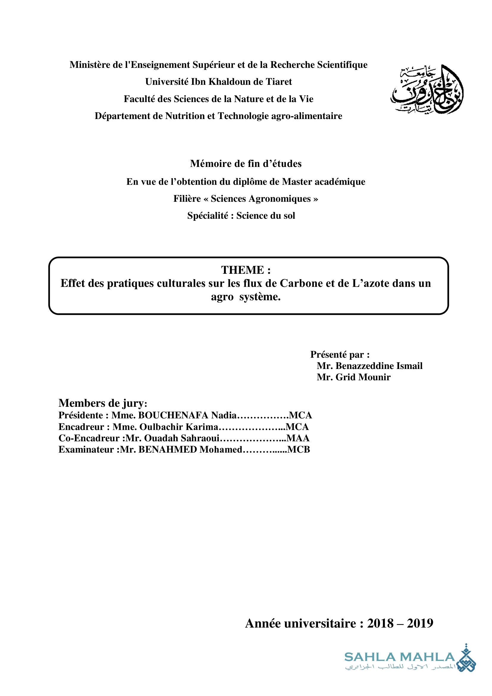Effet des pratiques culturales sur les flux de Carbone et de L'azote dans un agro système.