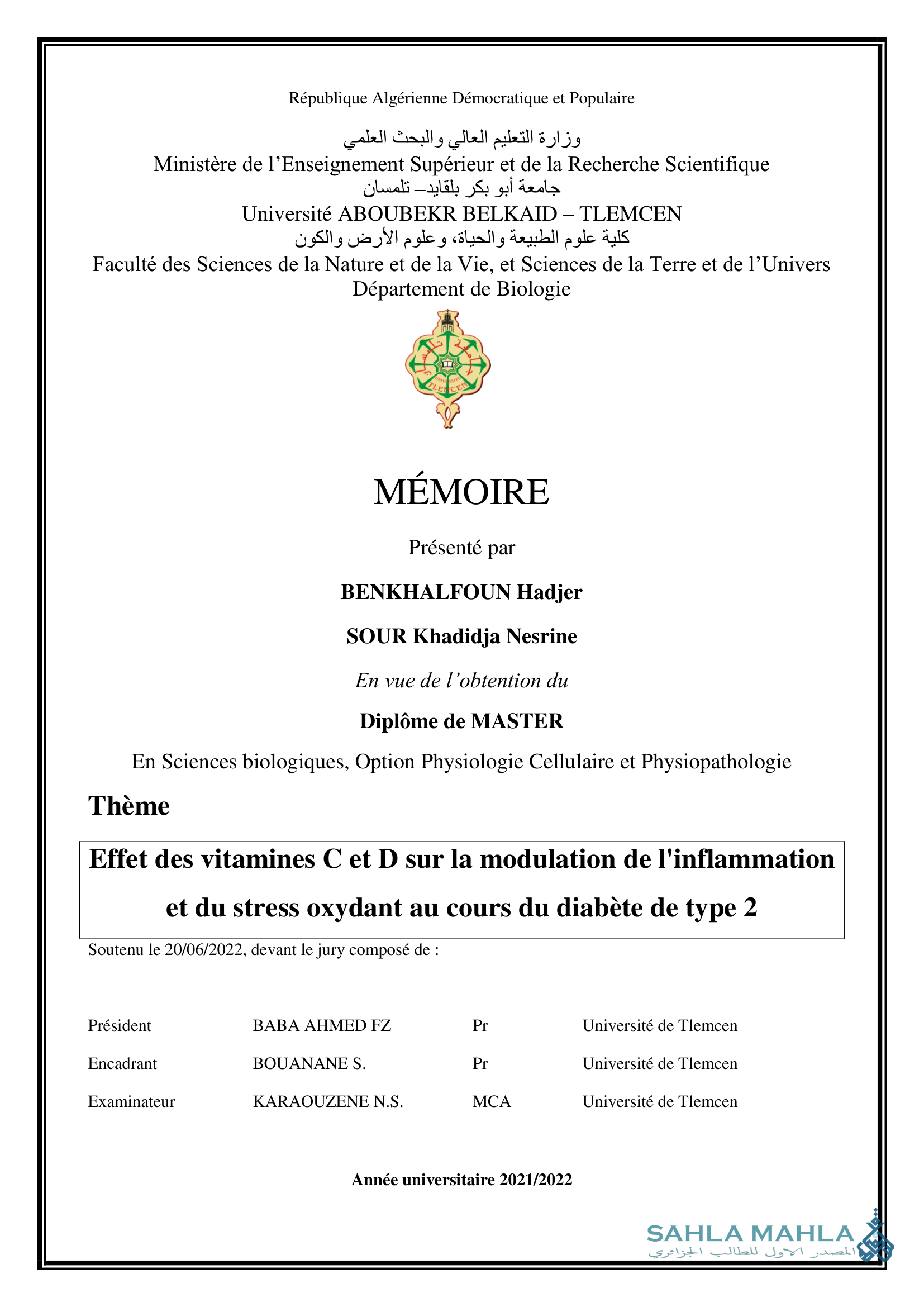 Effet des vitamines C et D sur la modulation de l'inflammation et du stress oxydant au cours du diabète de type 2