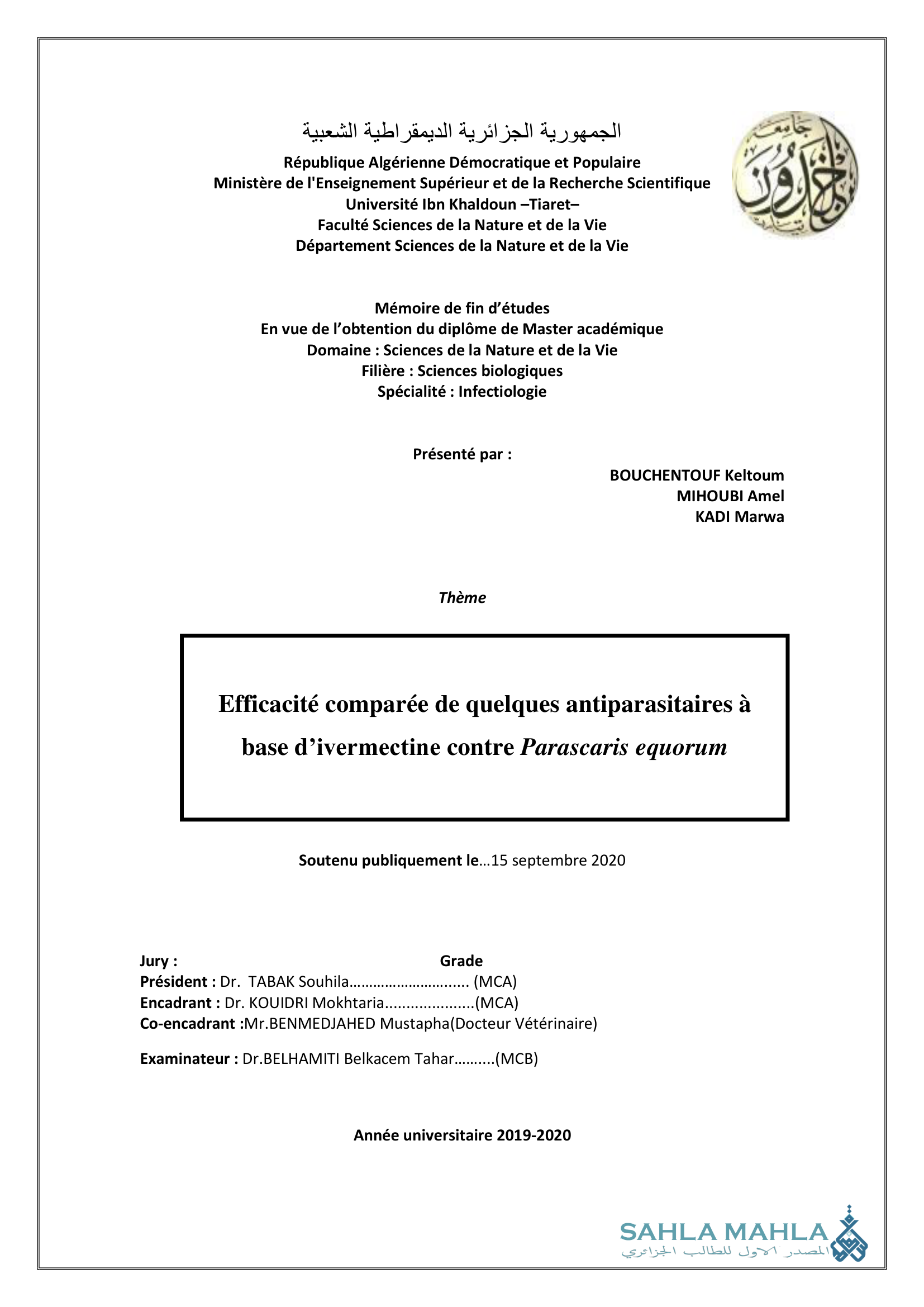 Efficacité comparée de quelques antiparasitaires à base d'ivermectine contre Parascaris equorum