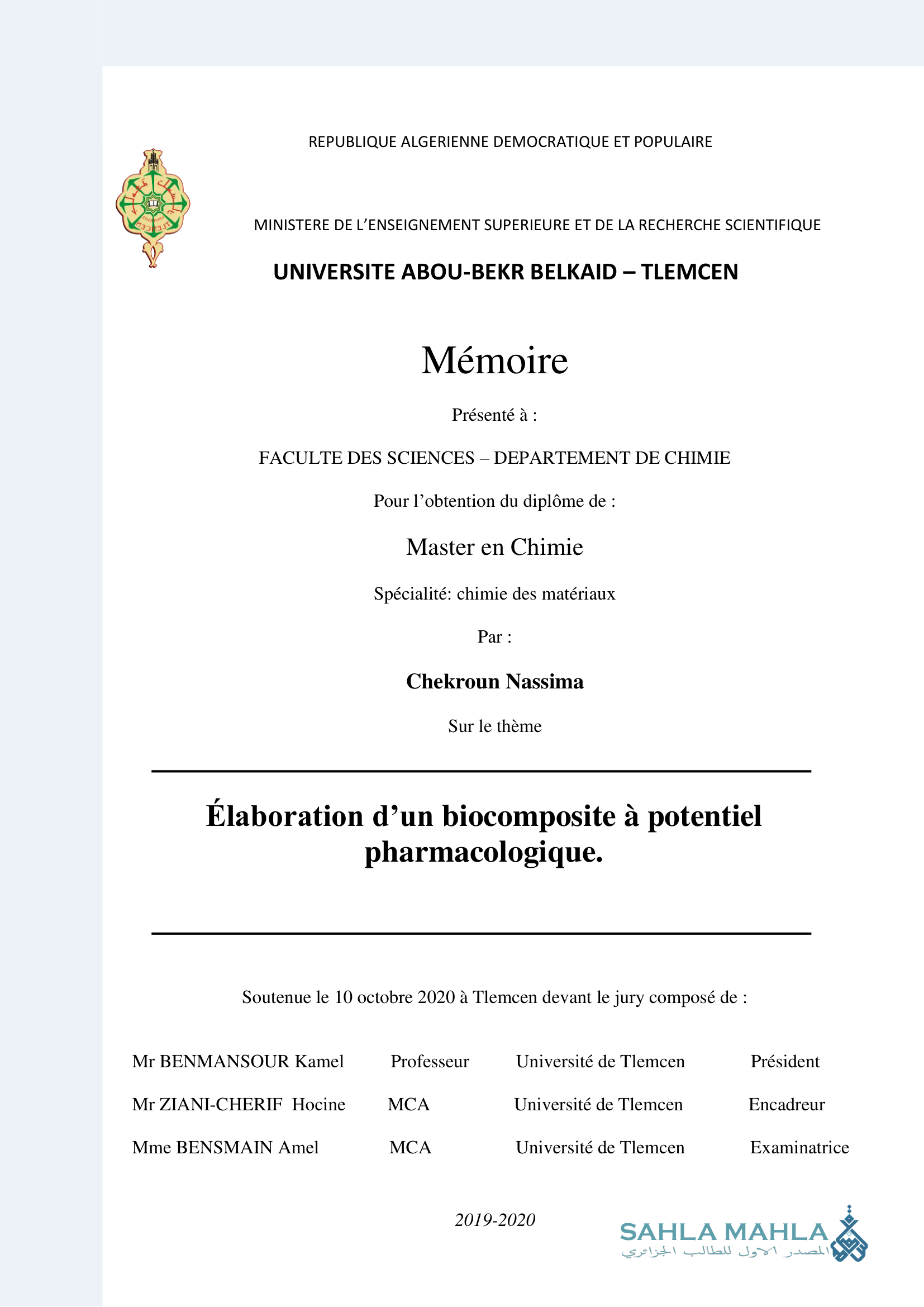 Élaboration d'un biocomposite à potentiel pharmacologique.