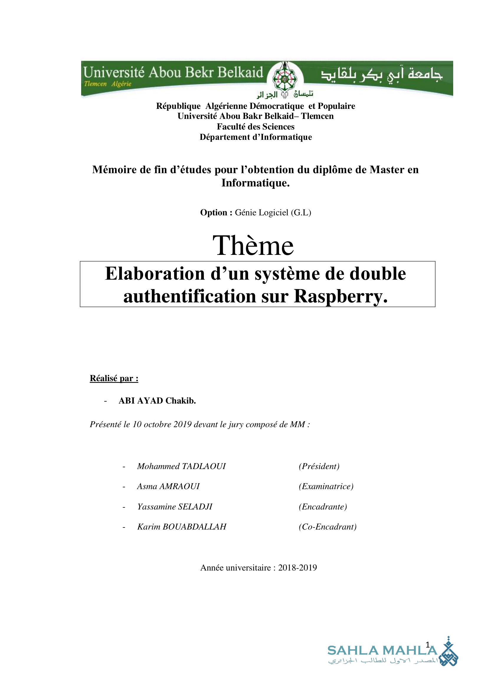 Elaboration d'un système de double authentification sur Raspberry.