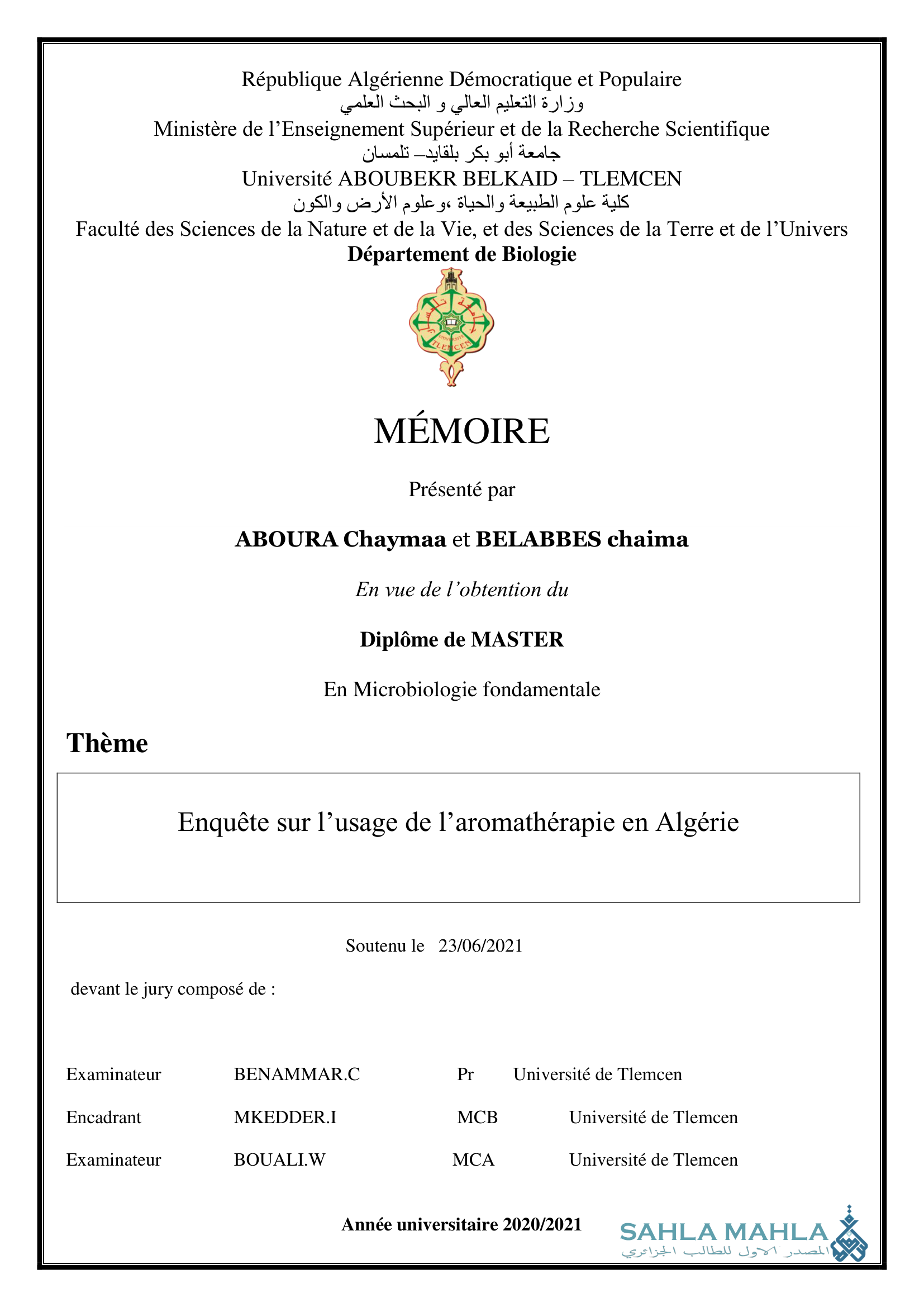 Enquête sur l'usage de l'aromathérapie en Algérie