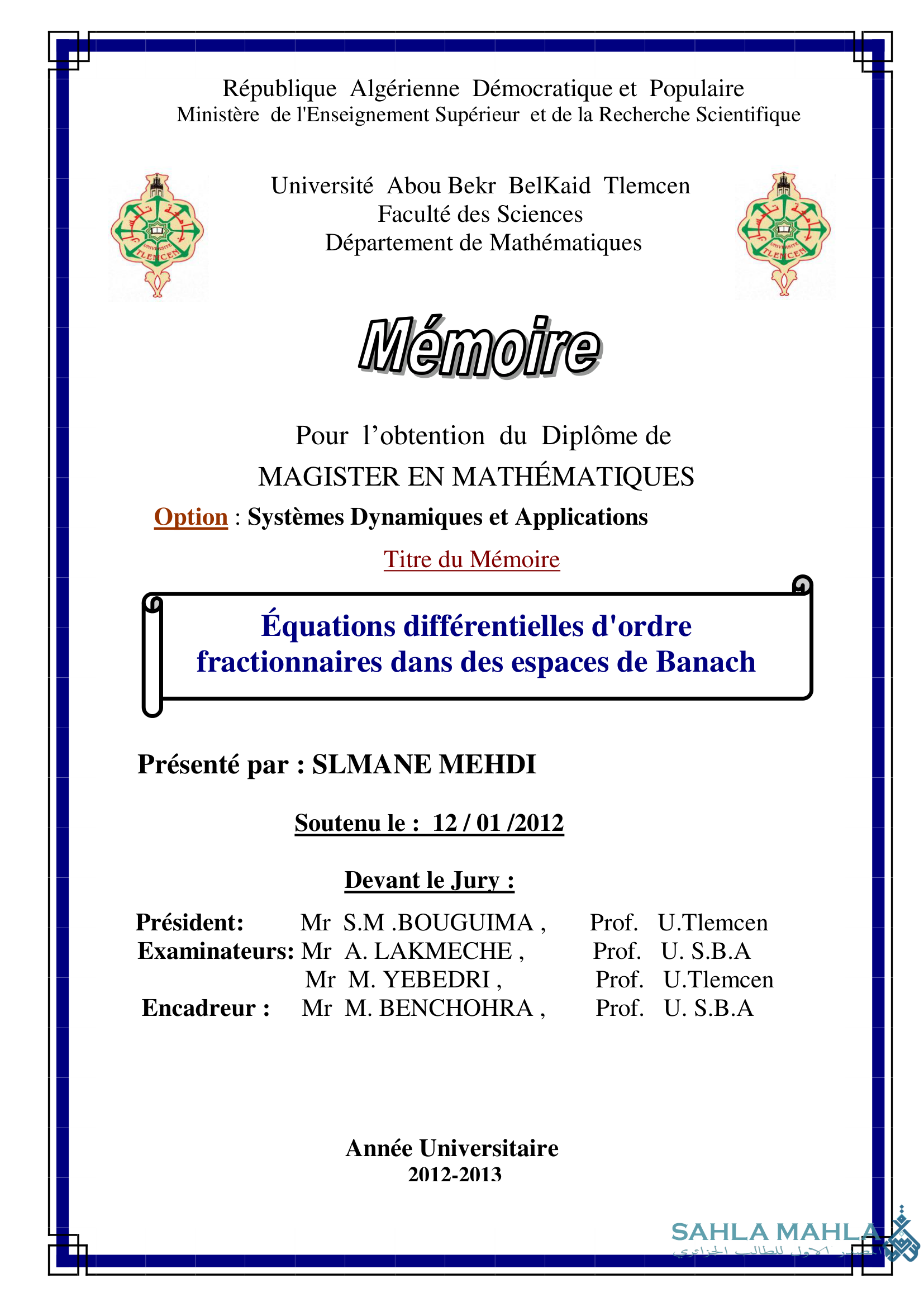 Équations différentielles d'ordre fractionnaires dans des espaces de Banach