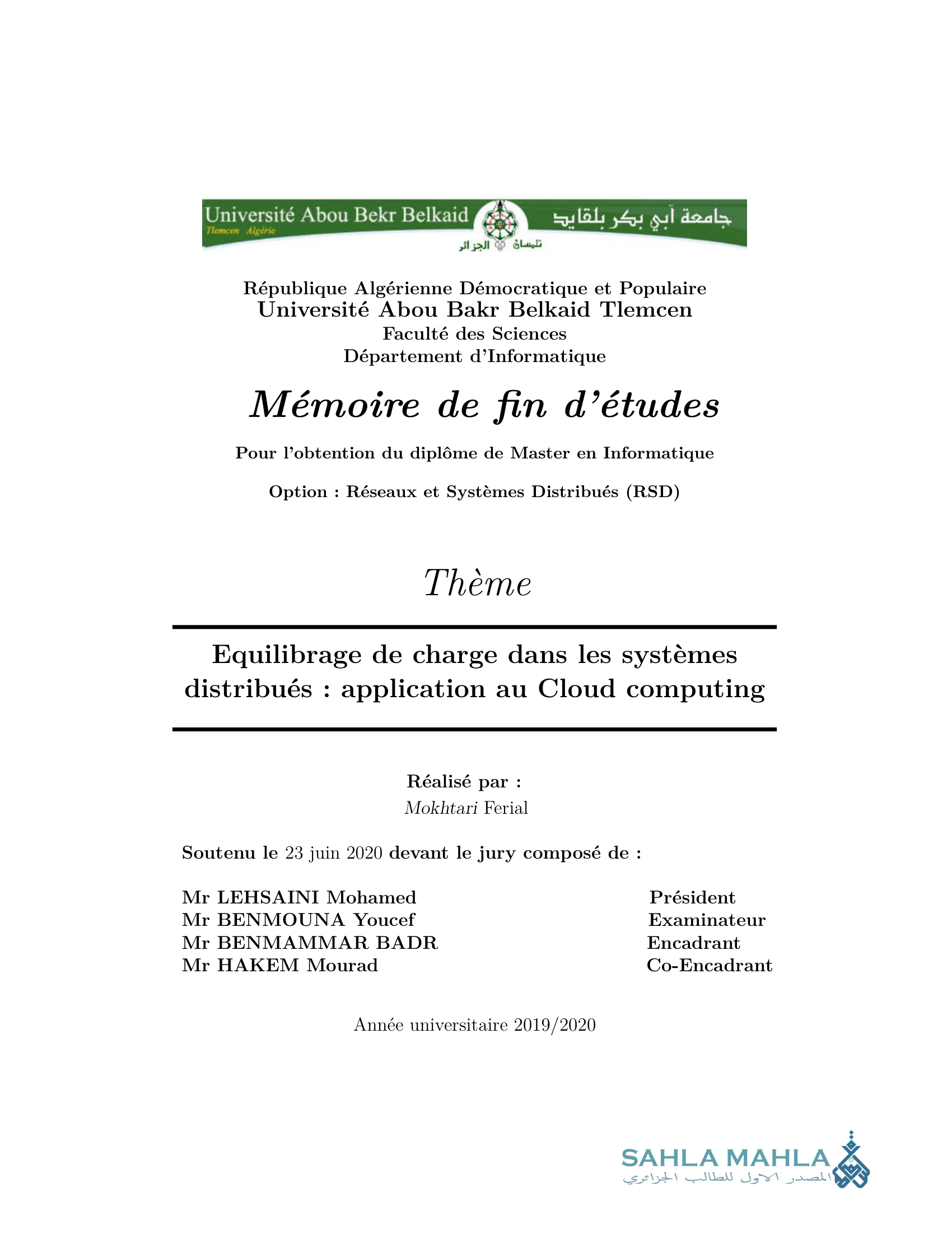 Equilibrage de charge dans les systèmes distribués application au Cloud computing