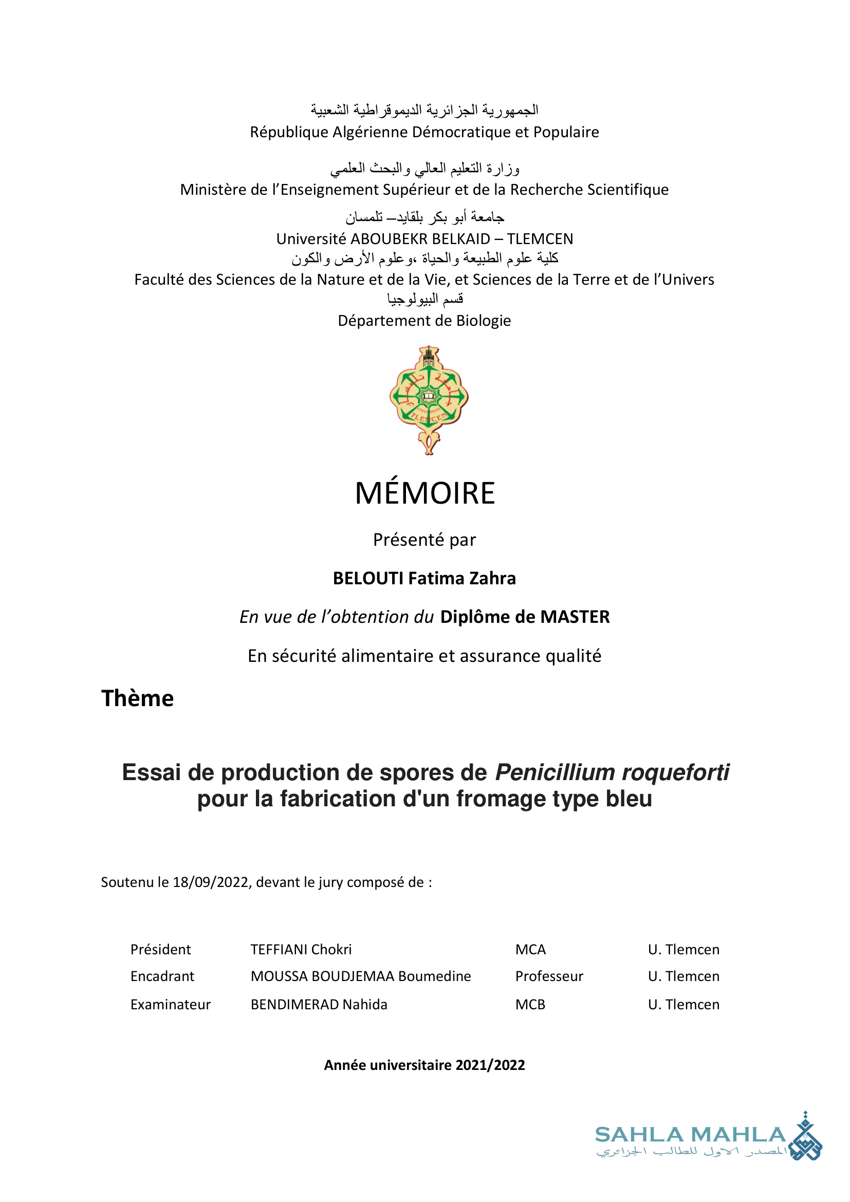 Essai de production de spores de Penicillium roqueforti pour la fabrication d'un fromage type bleu
