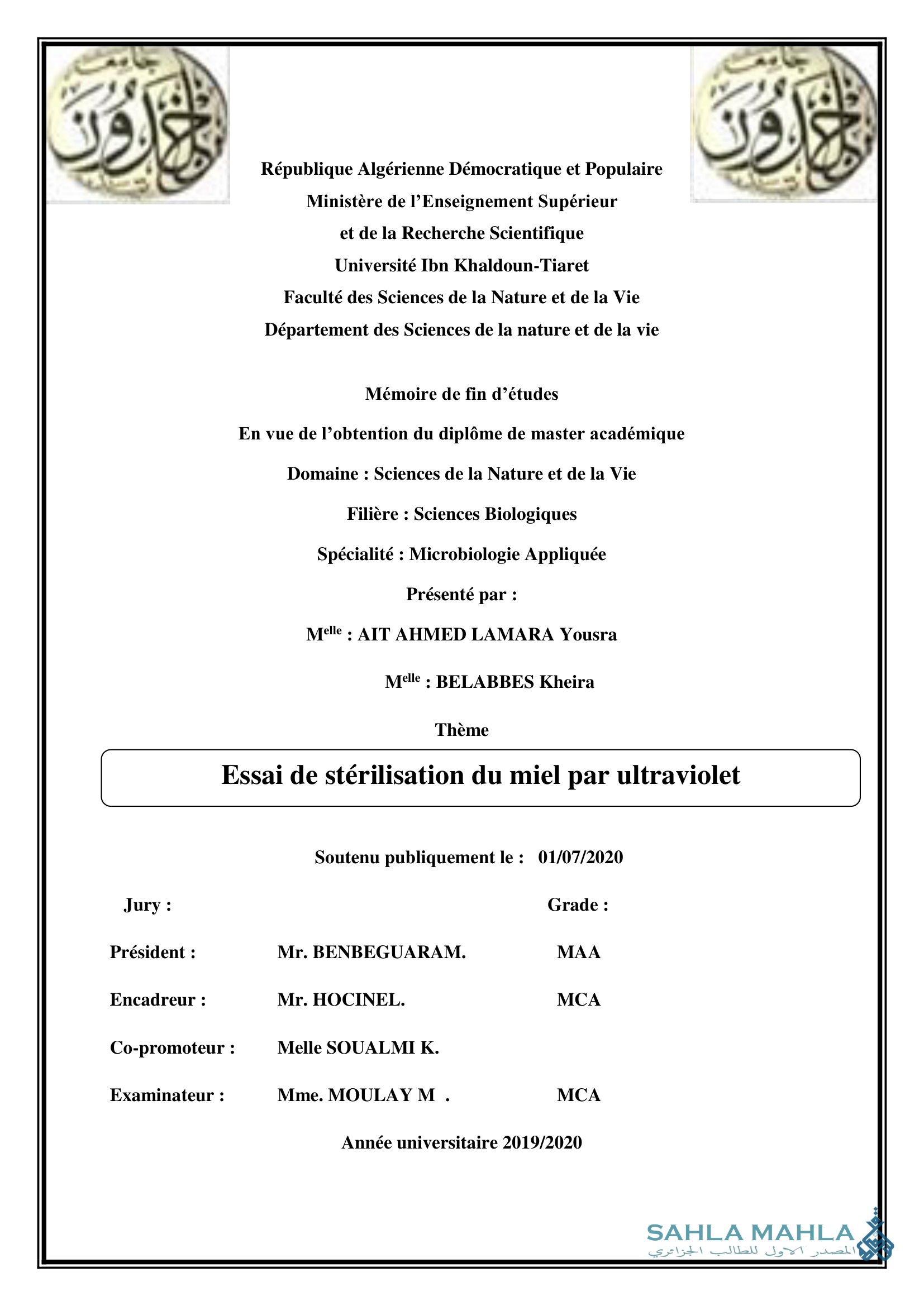 Essai de stérilisation du miel par ultraviolet