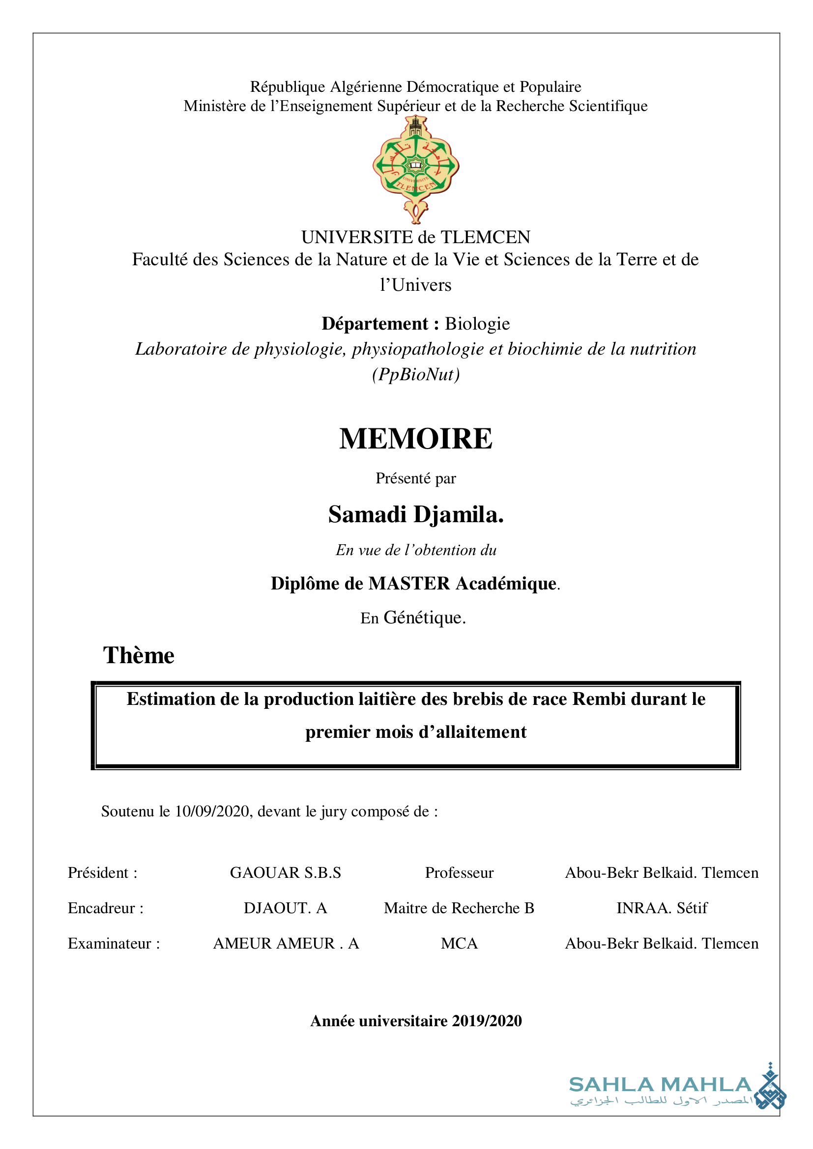 Estimation de la production laitière des brebis de race Rembi durant le premier mois d'allaitement