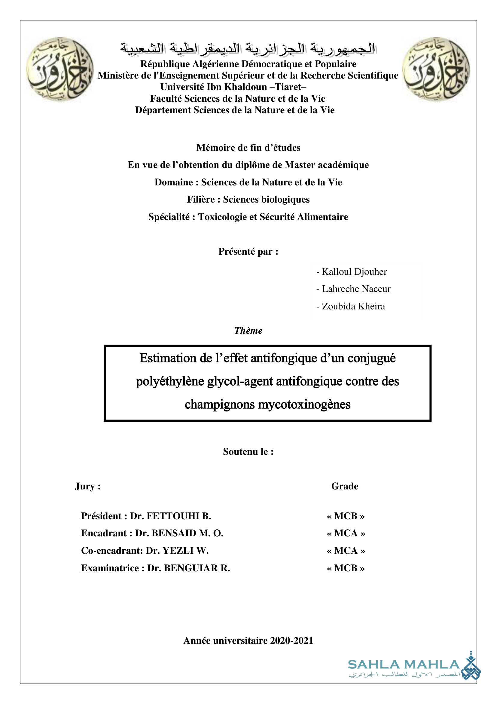 Estimation de l'effet antifongique d'un conjugué polyéthylène glycol-agent antifongique contre des champignons mycotoxinogènes