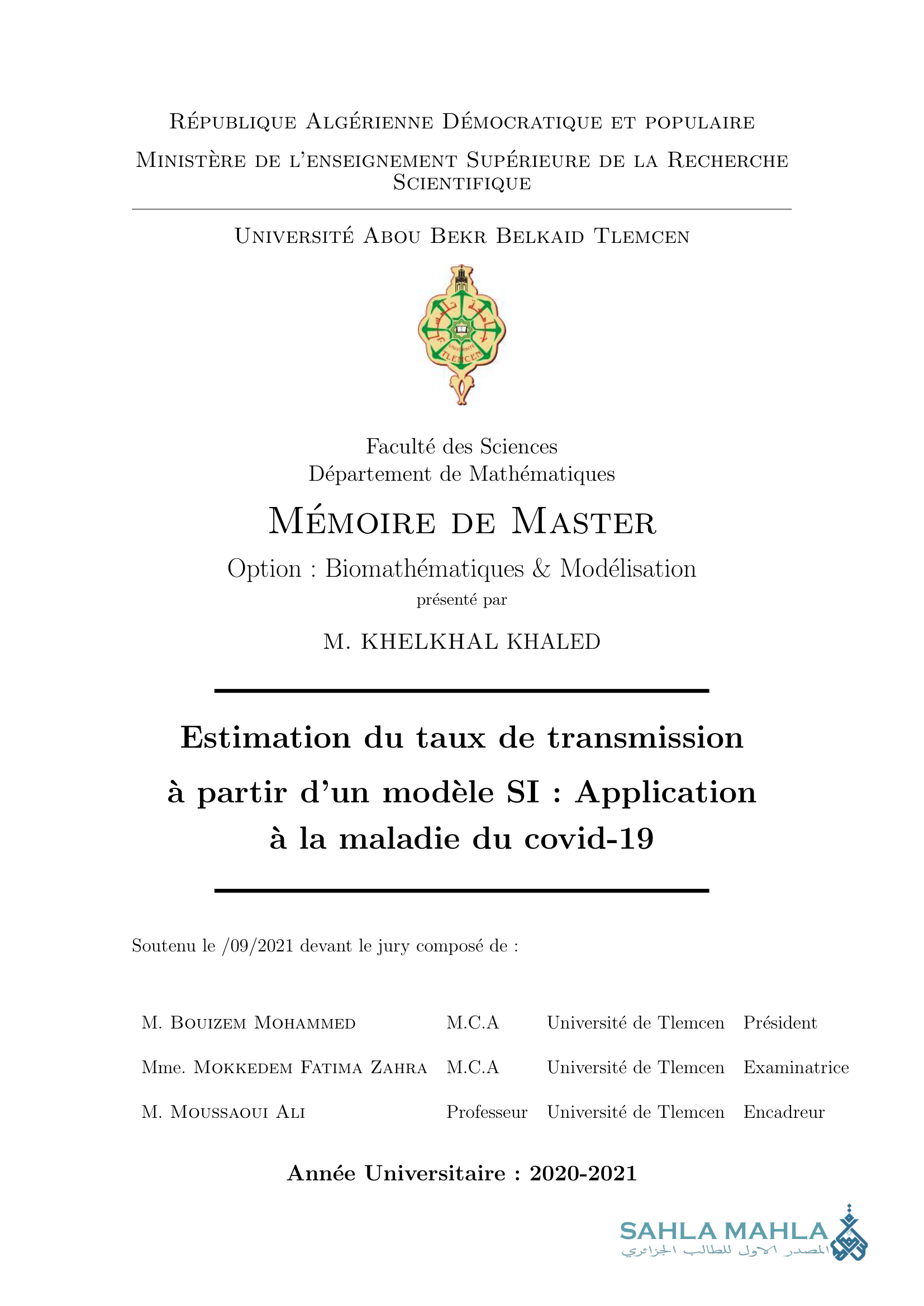 Estimation du taux de transmission à partir d'un modèle SI: Application à la maladie du covid-19