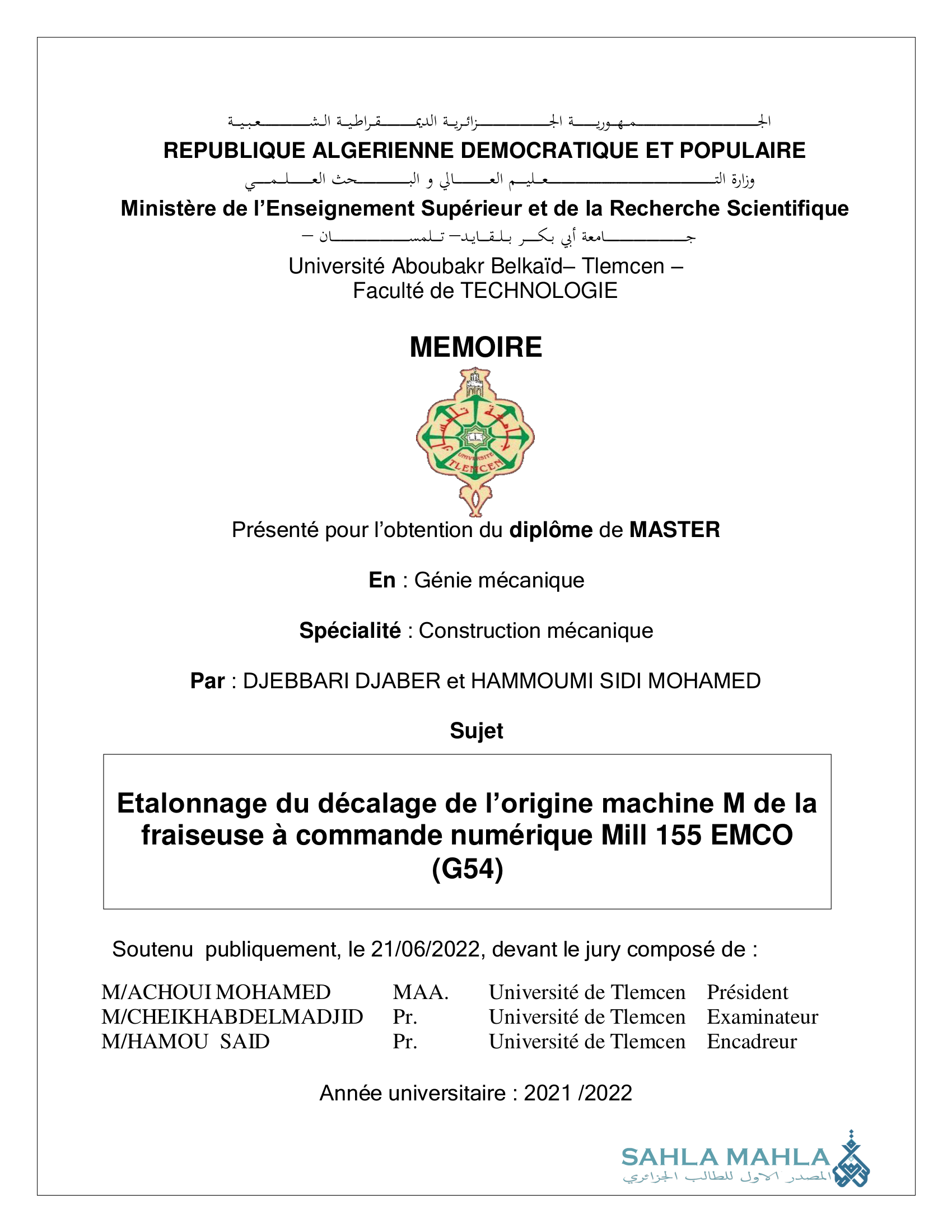 Etalonnage du décalage de l'origine machine M de la fraiseuse à commande numérique Mill 155 EMCO