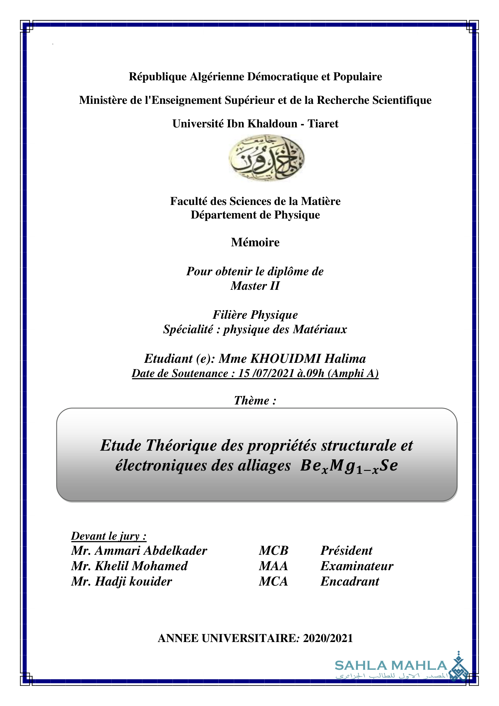 Etude Théorique des propriétés structurale et électroniques des alliages Be Mg1-xSe