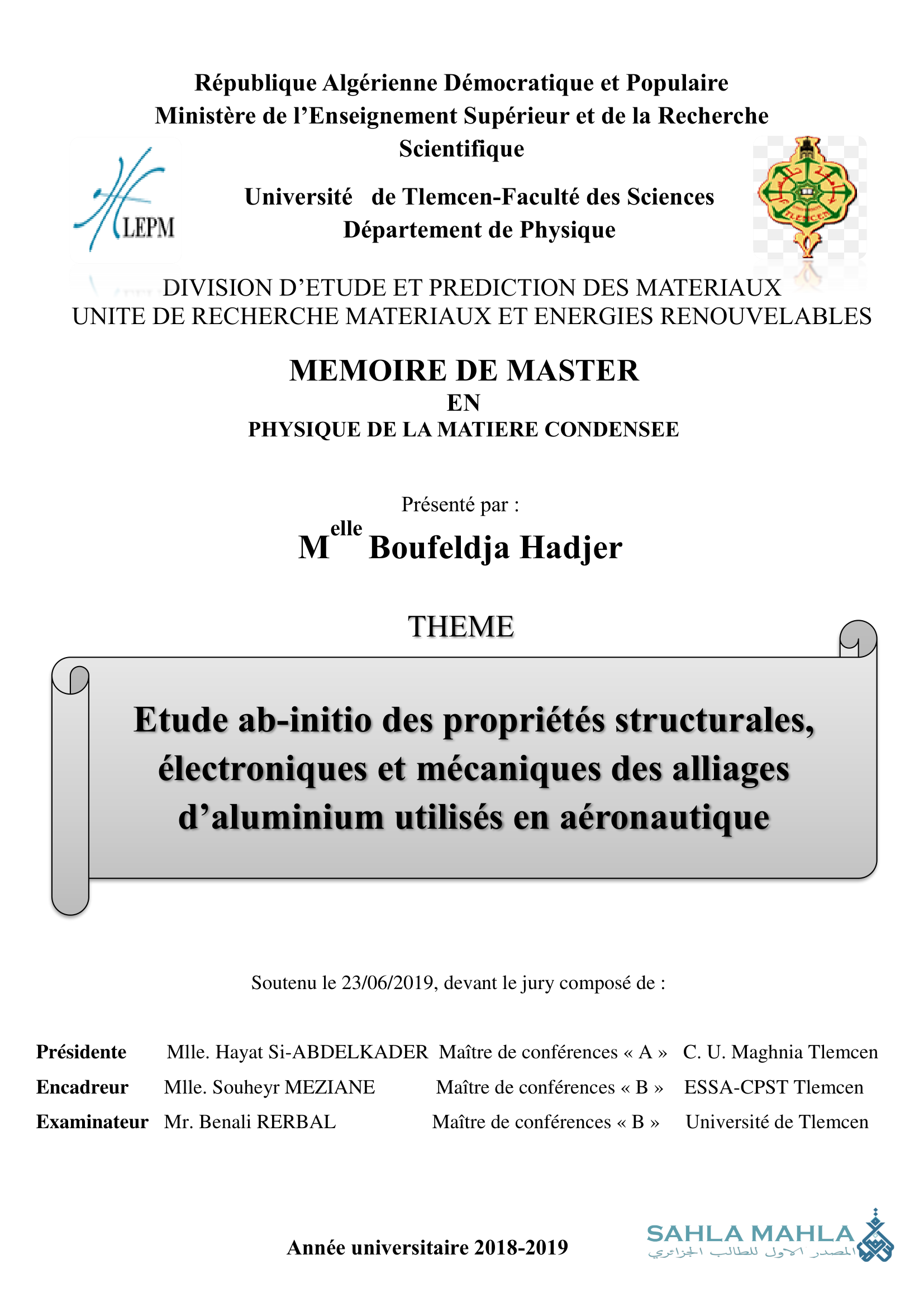 Etude ab-initio des propriétés structurales, électroniques et mécaniques des alliages d'aluminium utilisés en aéronautique
