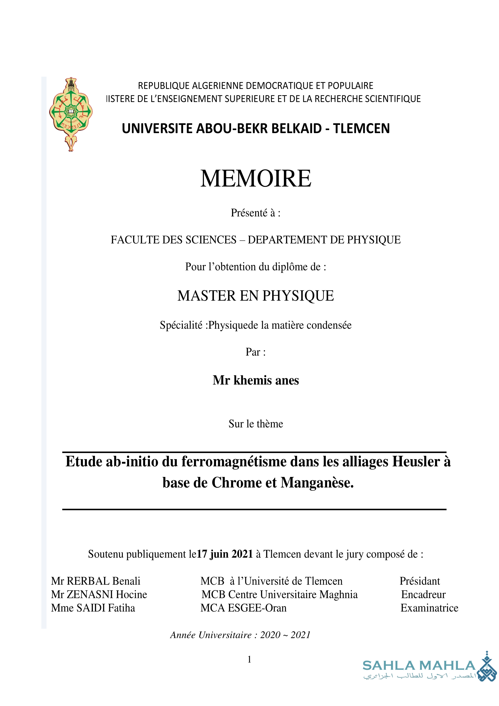 Etude ab-initio du ferromagnétisme dans les alliages Heusler à base de Chrome et Manganèse.