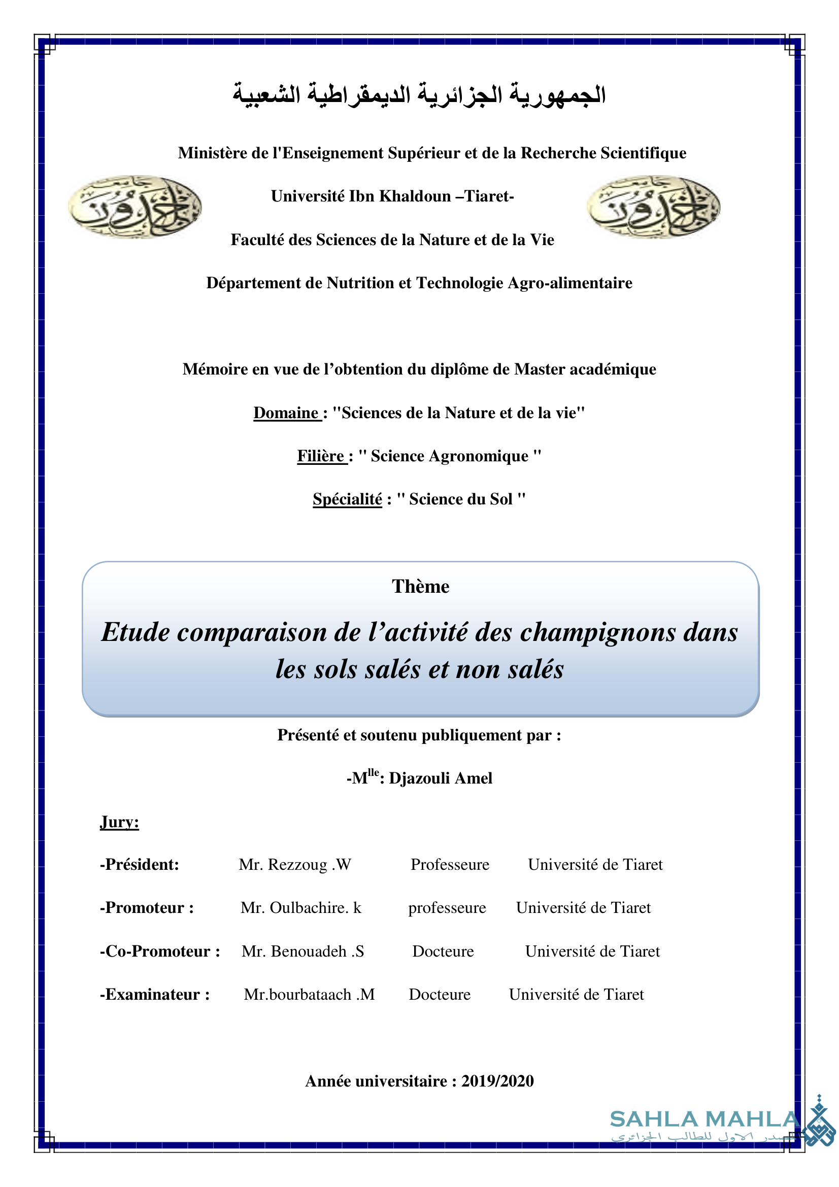 Etude comparaison de l'activité des champignons dans les sols salés et non salés