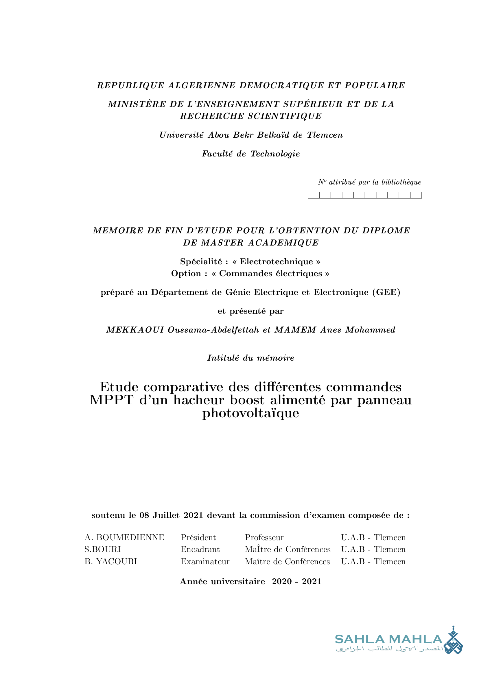 Etude comparative des différentes commandes MPPT d'un hacheur boost alimenté par panneau photovoltaïque