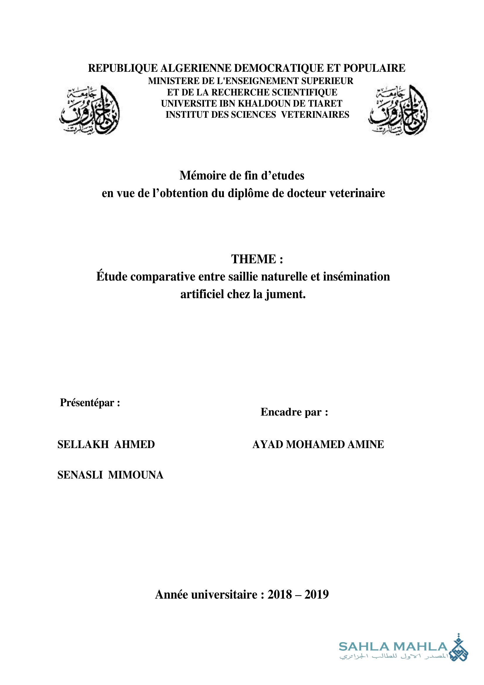 Étude comparative entre saillie naturelle et insémination artificielle chez la jument.