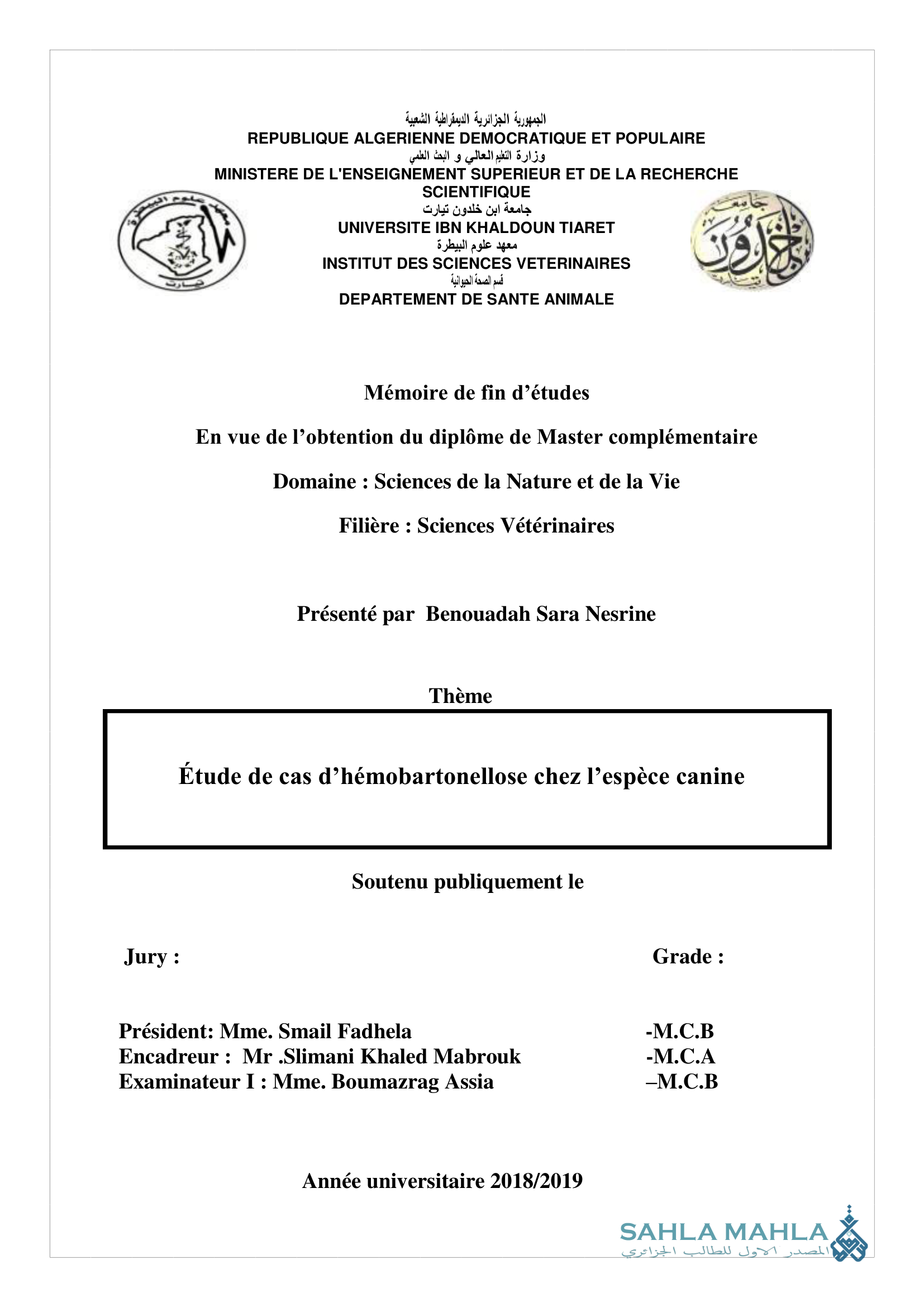 Étude de cas d'hémobartonellose chez l'espèce canine