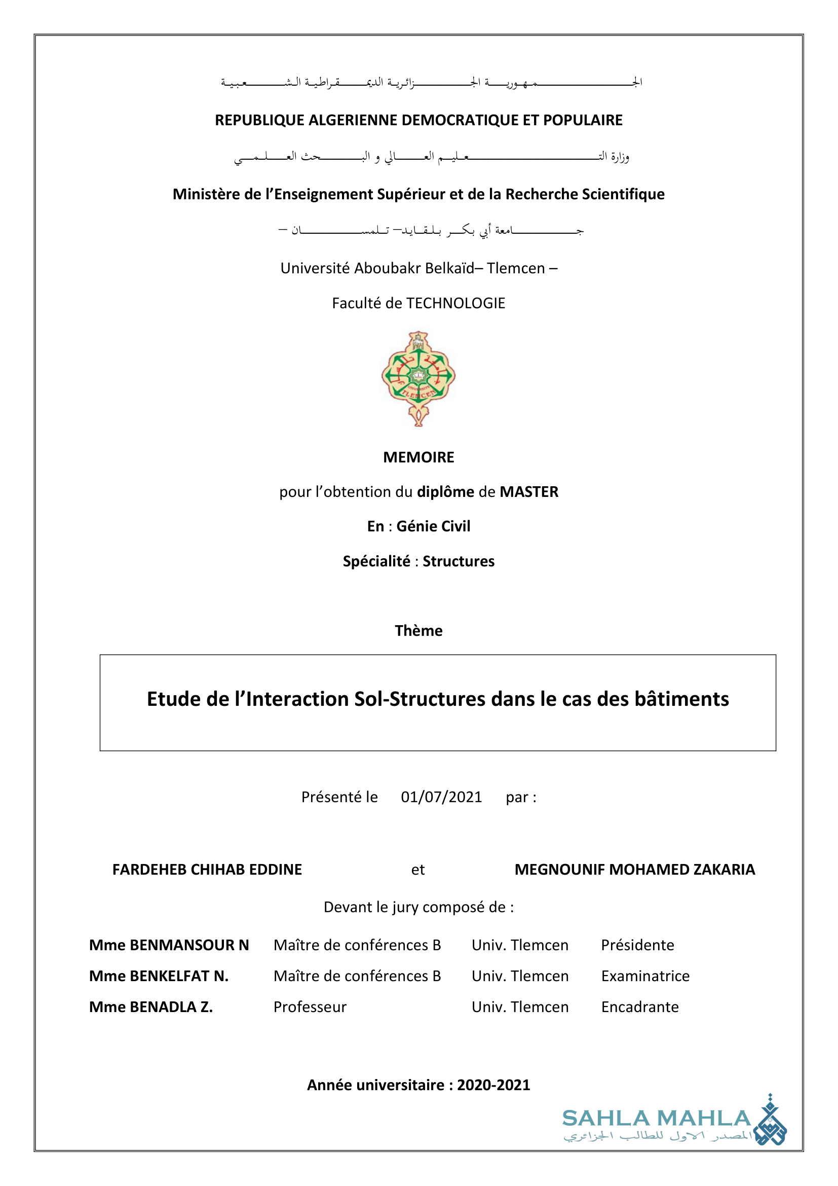 Etude de l'Interaction Sol-Structures dans le cas des bâtiments