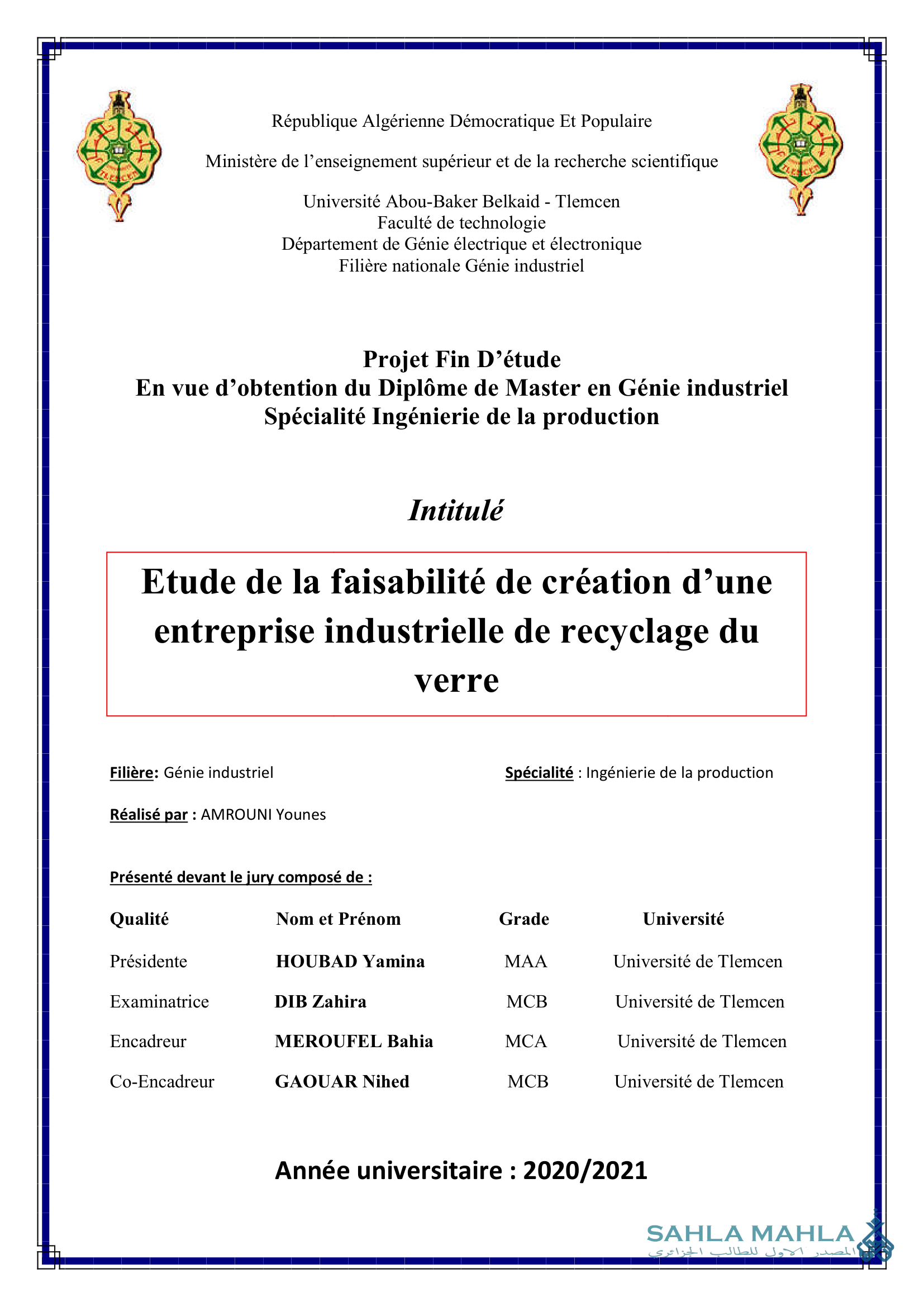 Etude de la faisabilité de création d'une entreprise industrielle de recyclage du verre