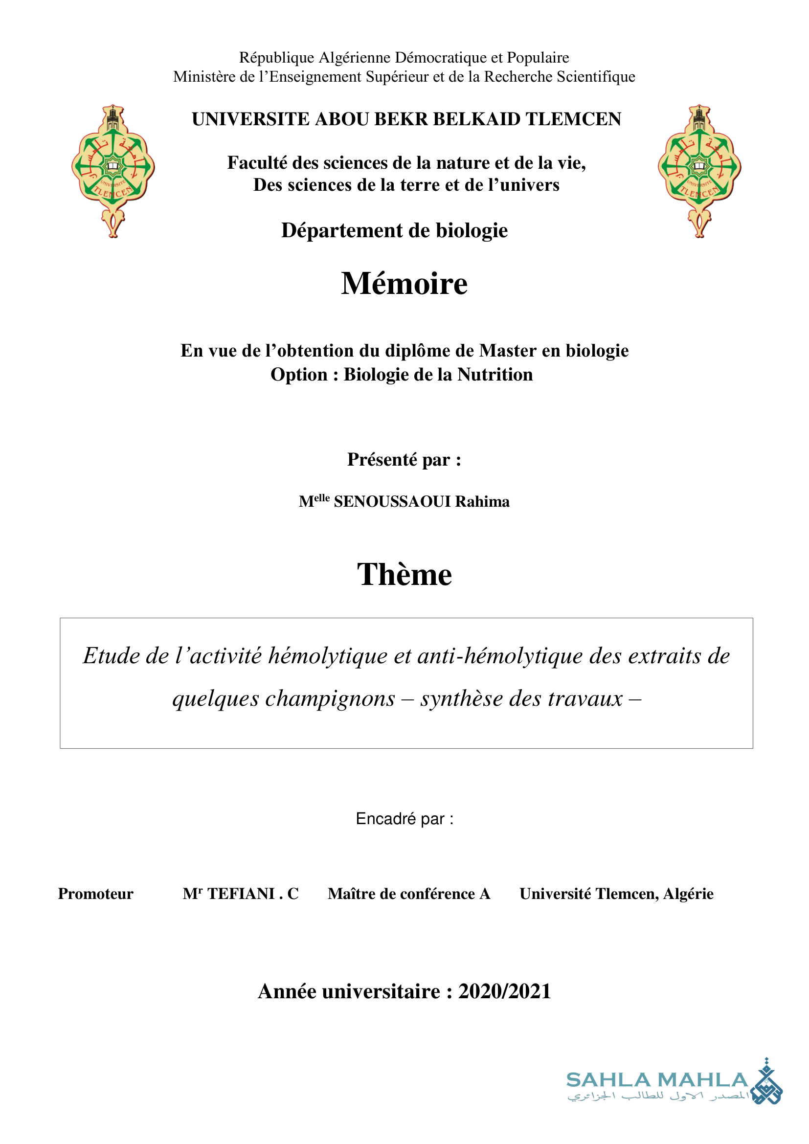 Etude de l'activité hémolytique et anti-hémolytique des extraits de quelques champignons – synthèse des travaux