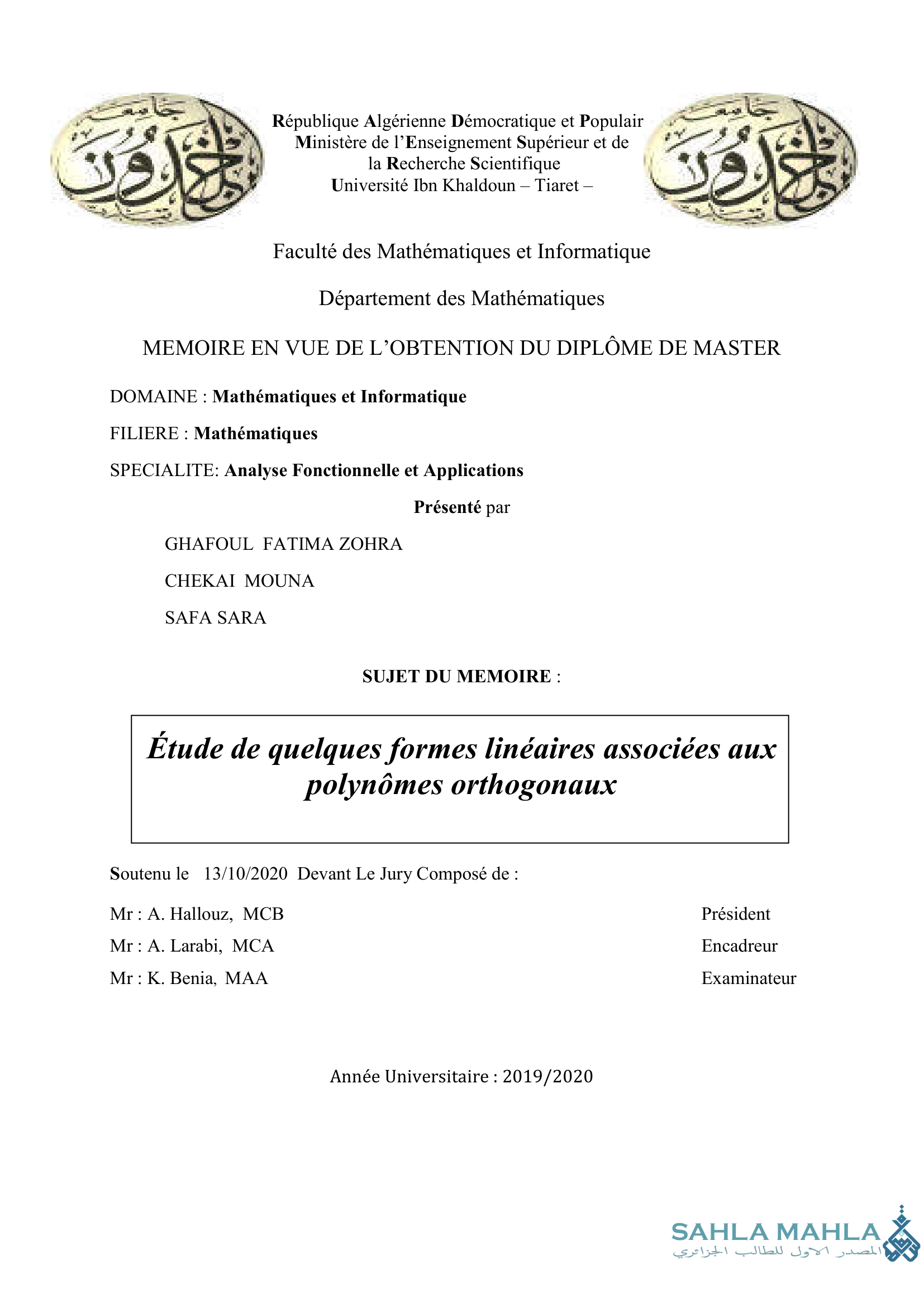 Étude de quelques formes linéaires associées aux polynômes orthogonaux