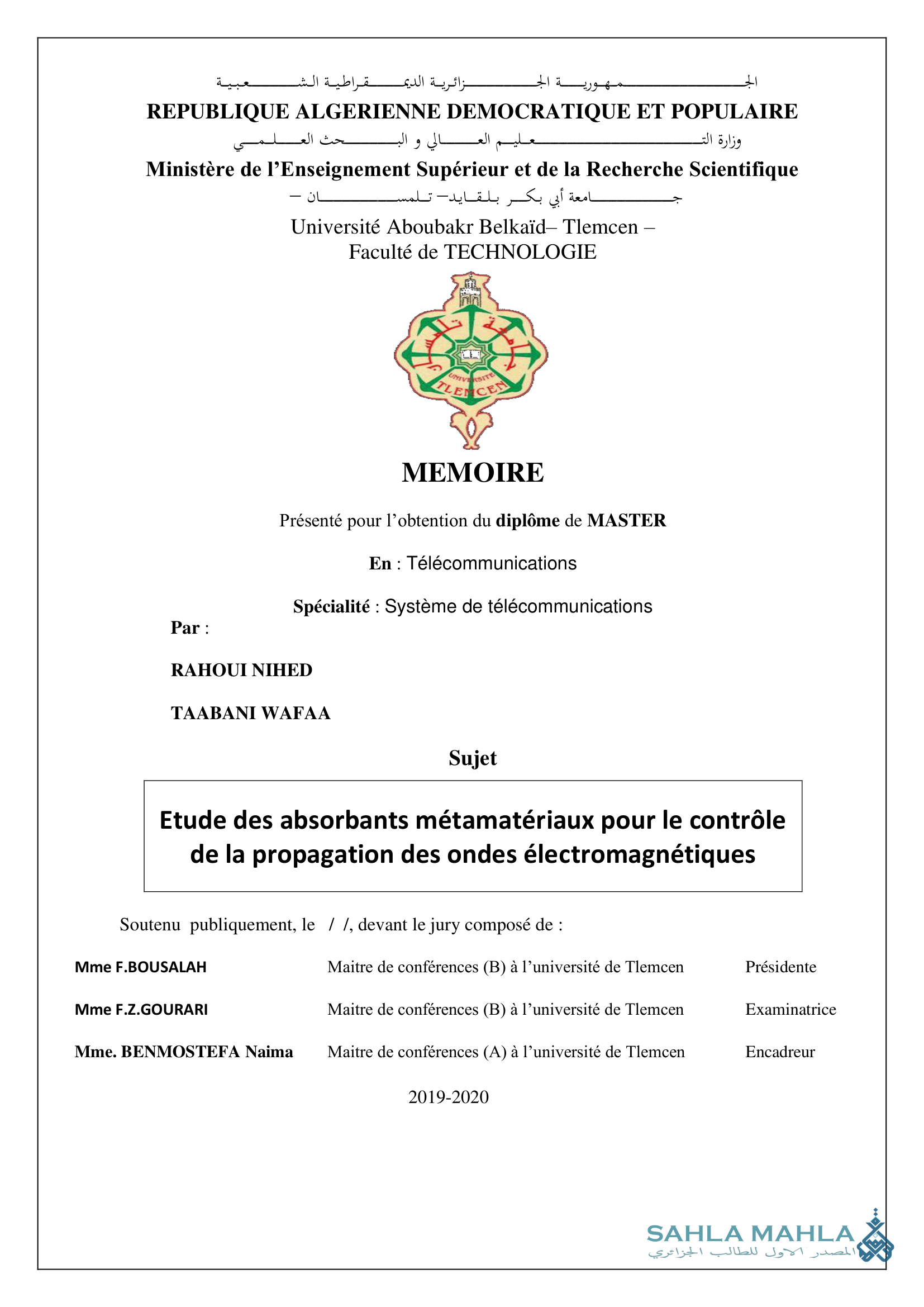 Etude des absorbants métamatériaux pour le contrôle de la propagation des ondes électromagnétiques