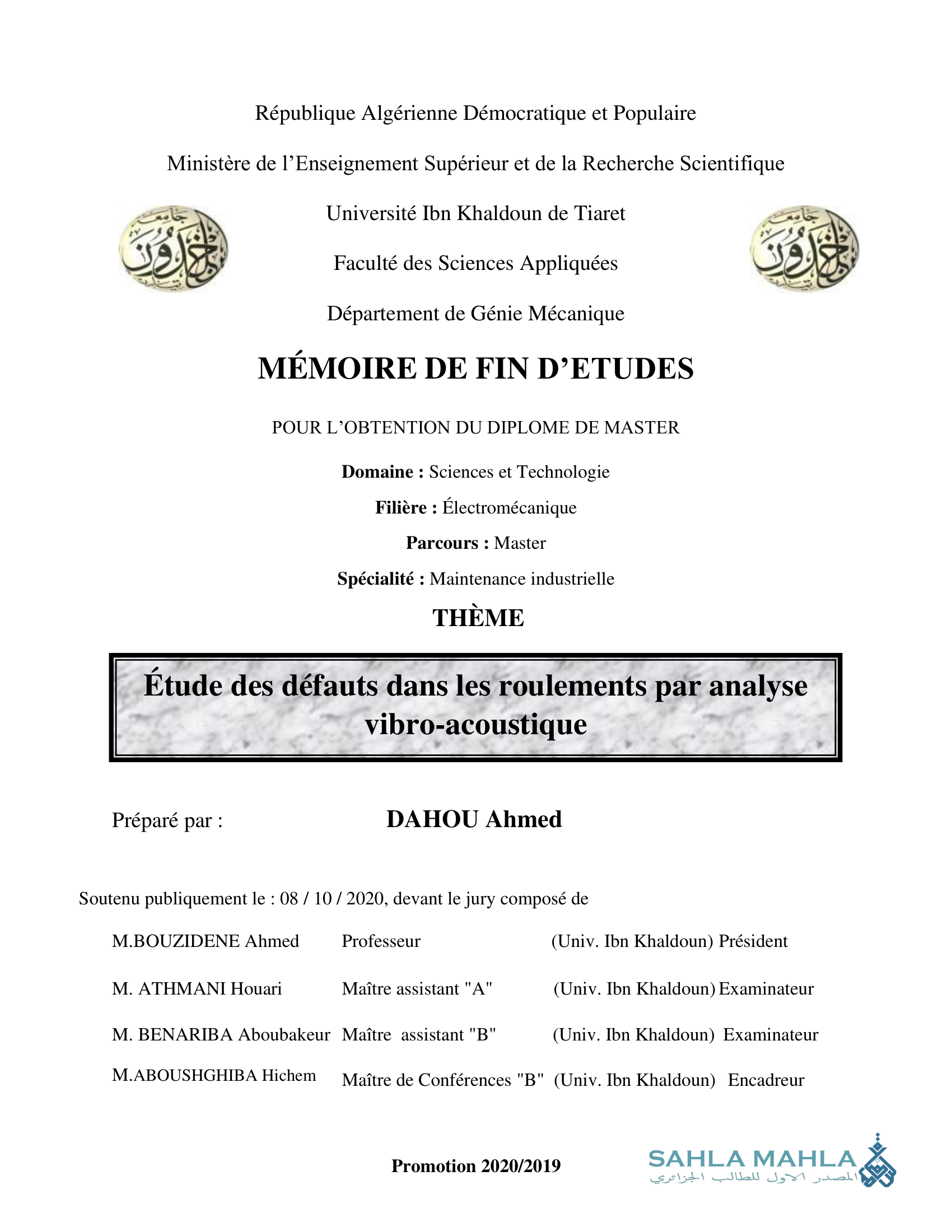 Étude des défauts dans les roulements par analyse vibro-acoustique