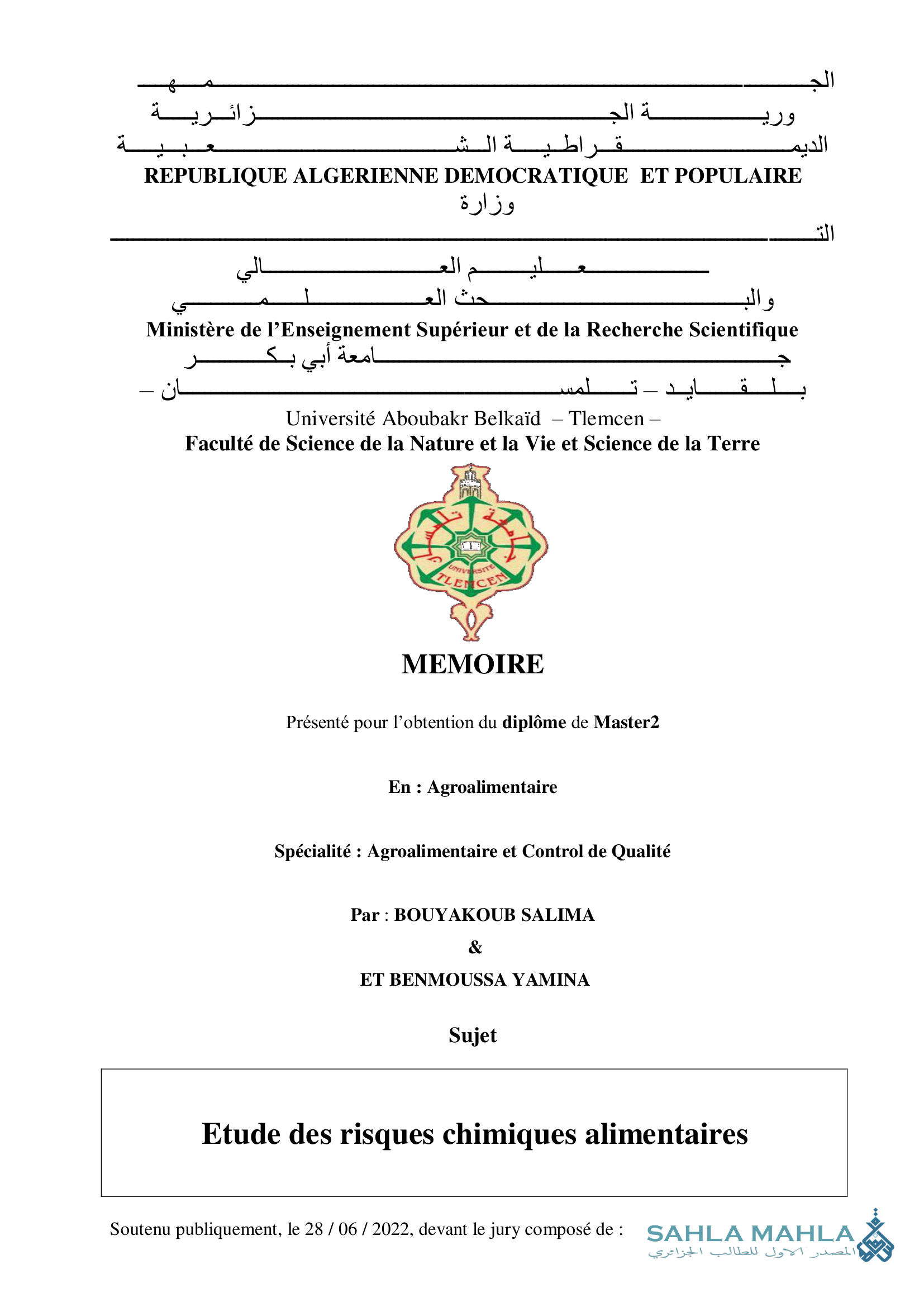 Etude des risques chimiques alimentaires