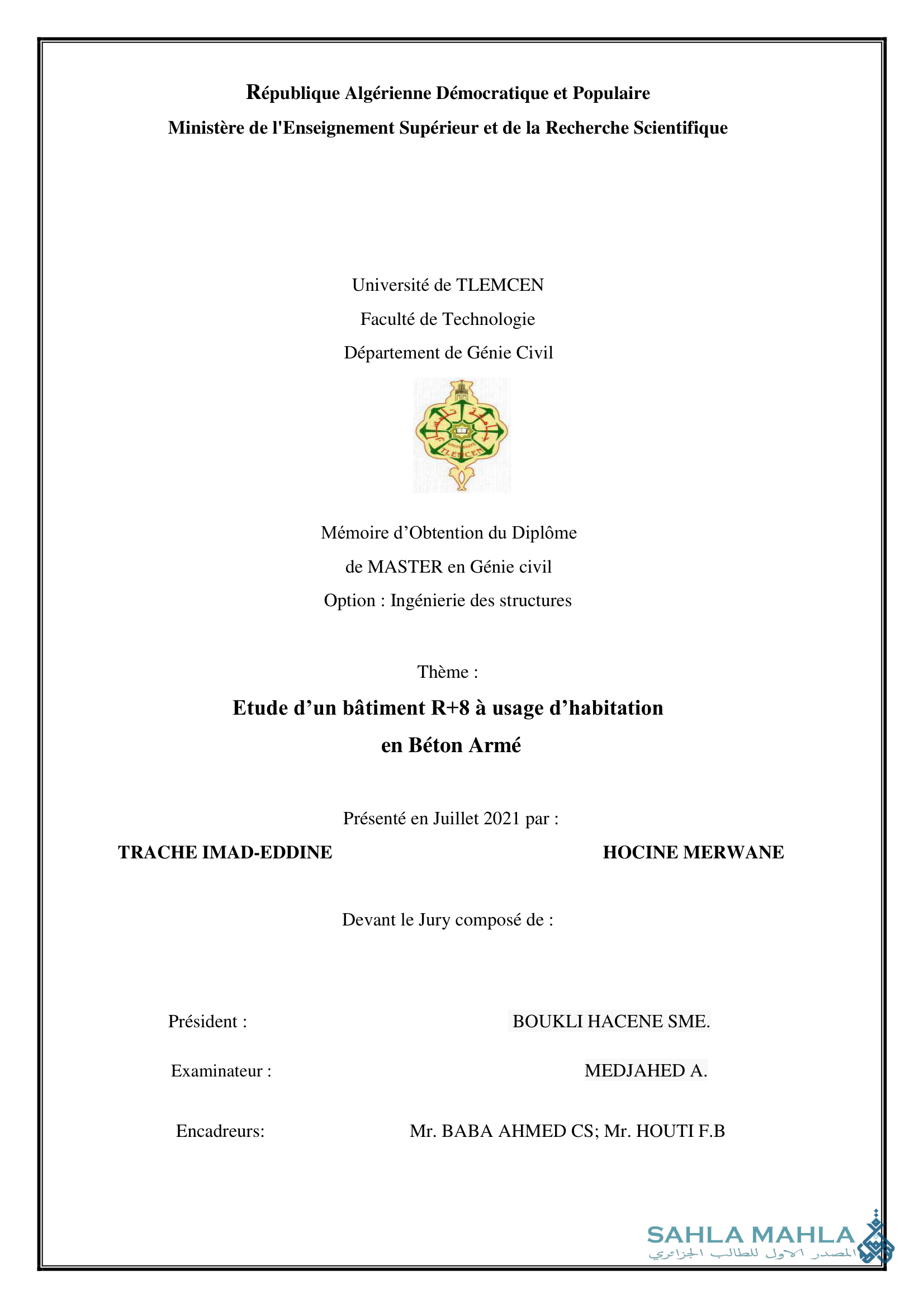 Etude d'un bâtiment R+8 à usage d'habitation en Béton Armé