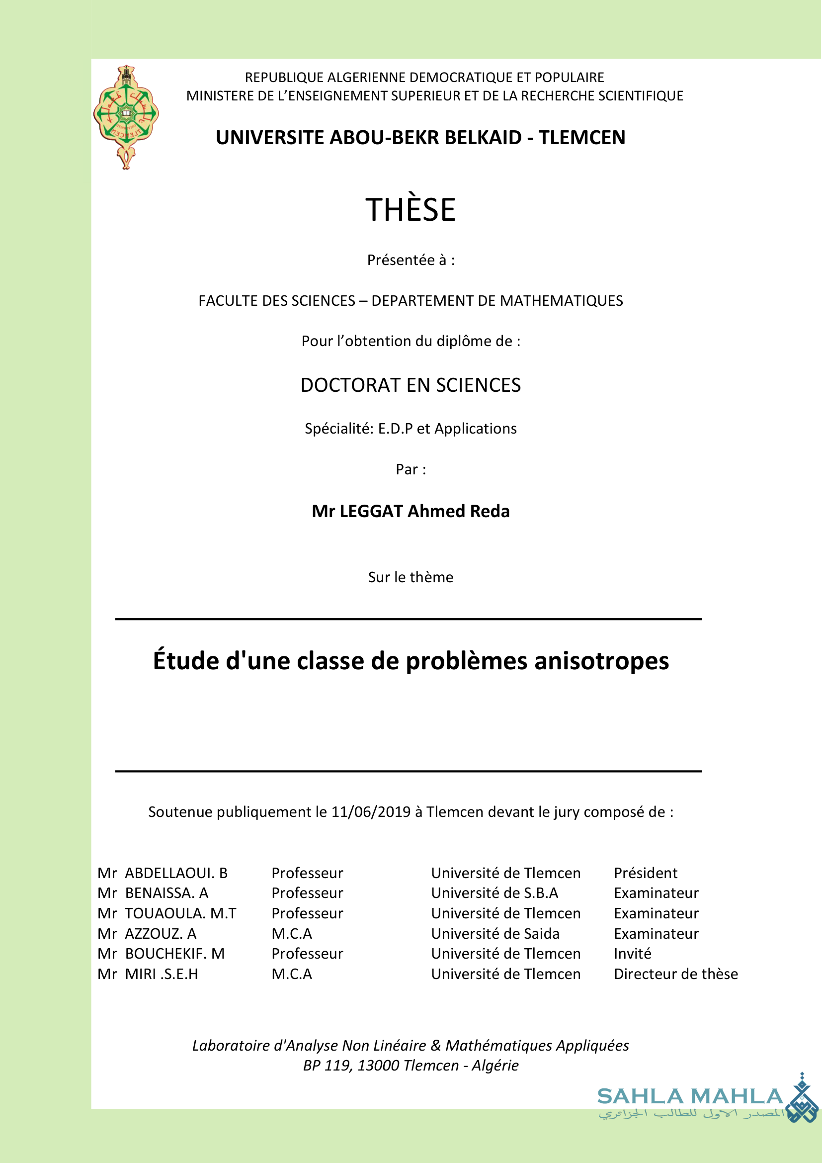 Étude d'une classe de problèmes anisotropes