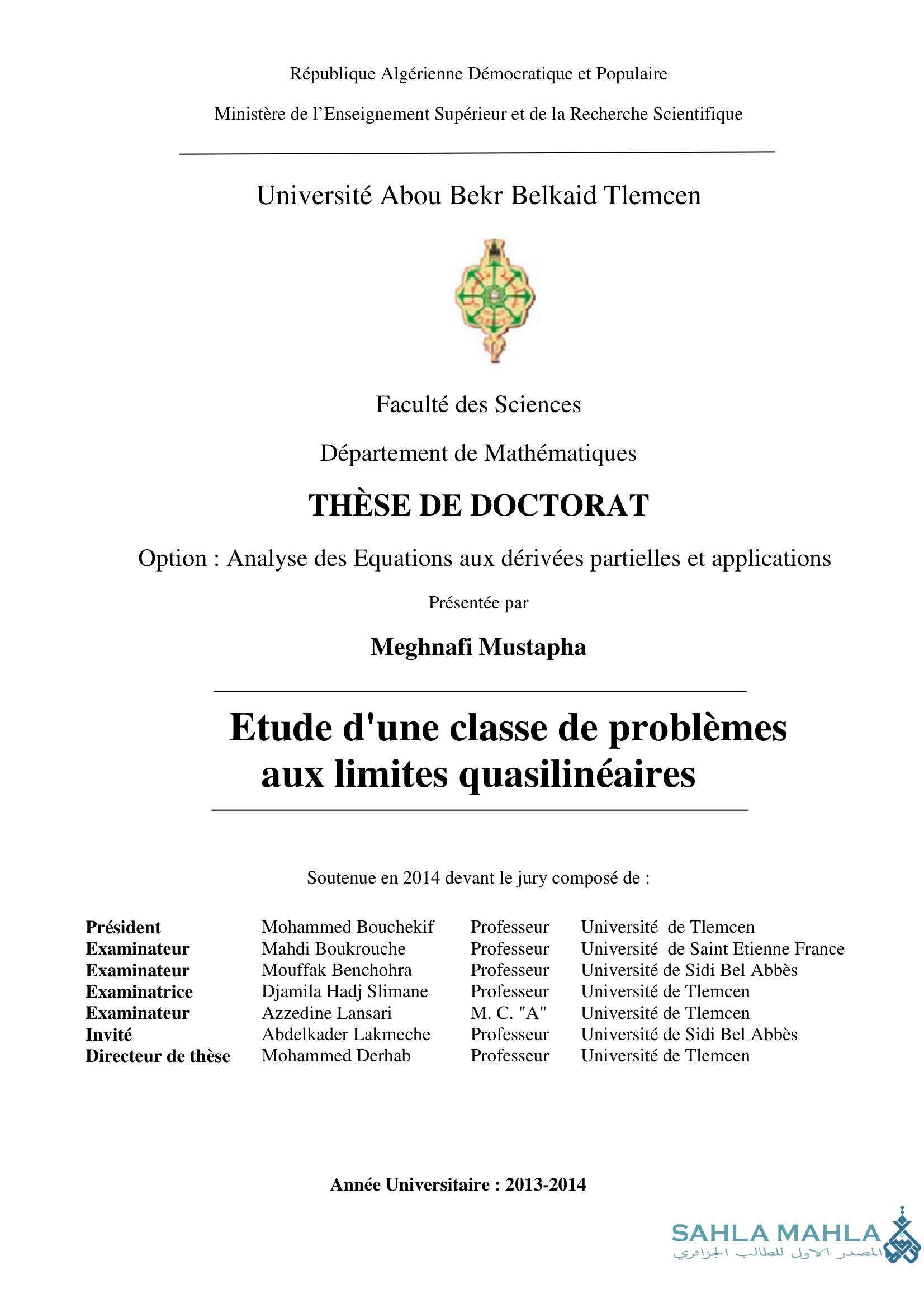 Etude d'une classe de problèmes aux limites quasilinéaires