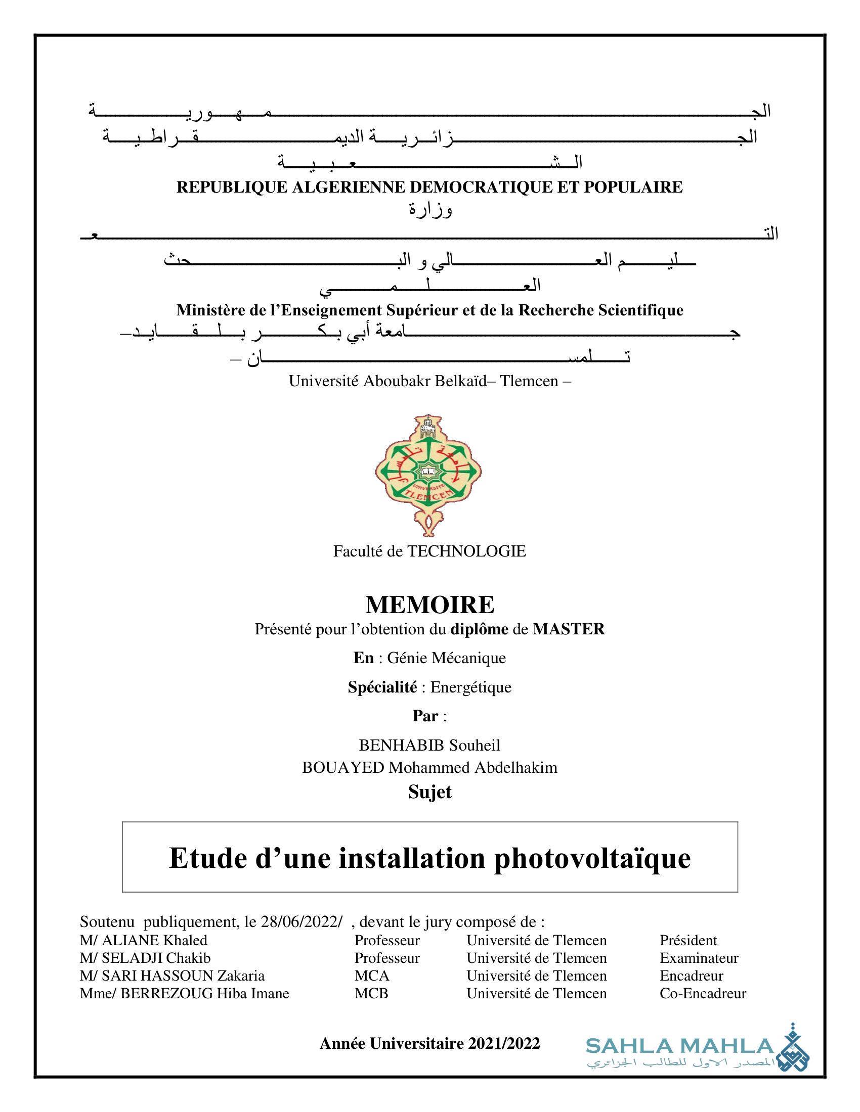 Etude d'une installation photovoltaïque