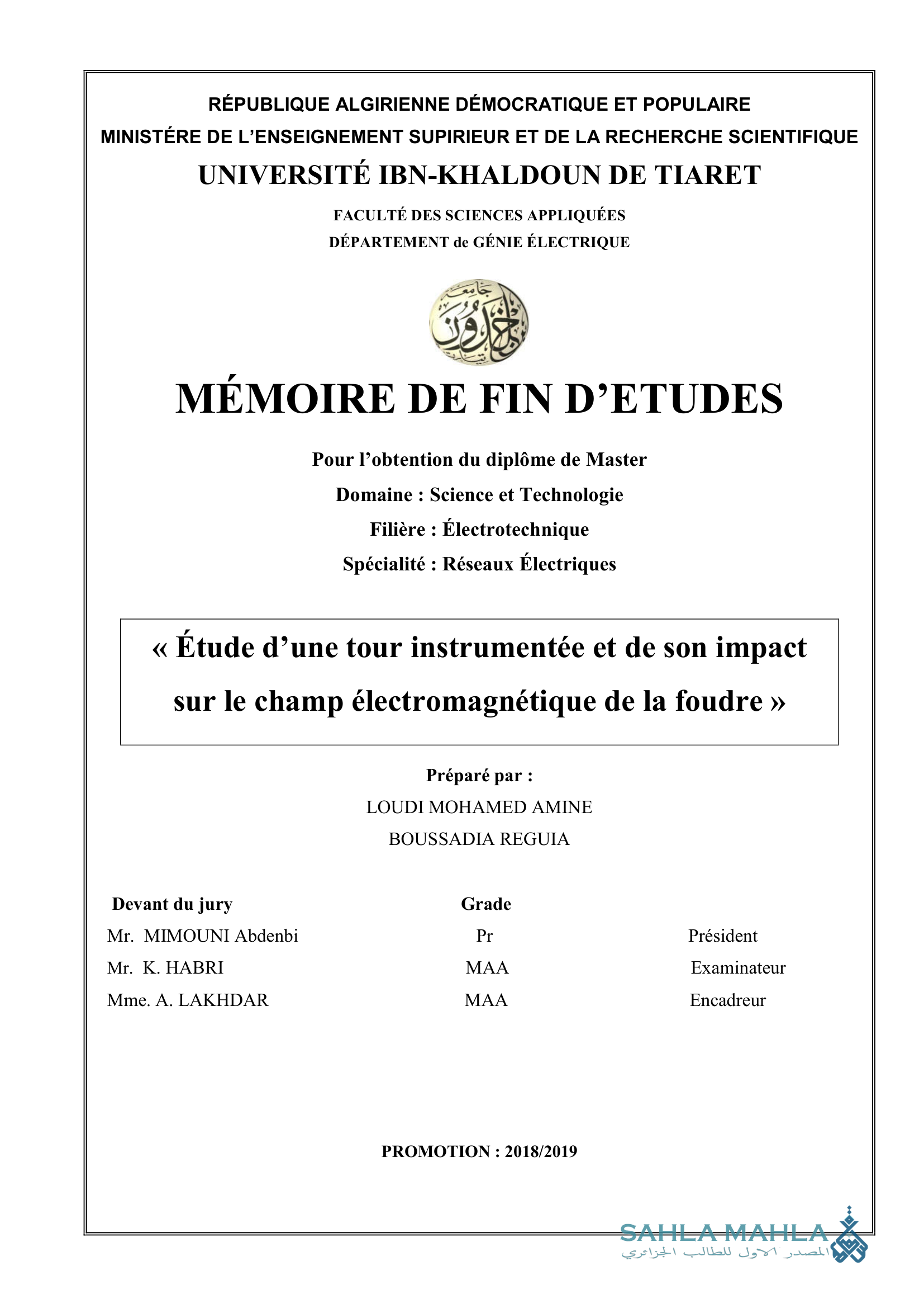 Étude d'une tour instrumentée et de son impact sur le champ électromagnétique de la foudre